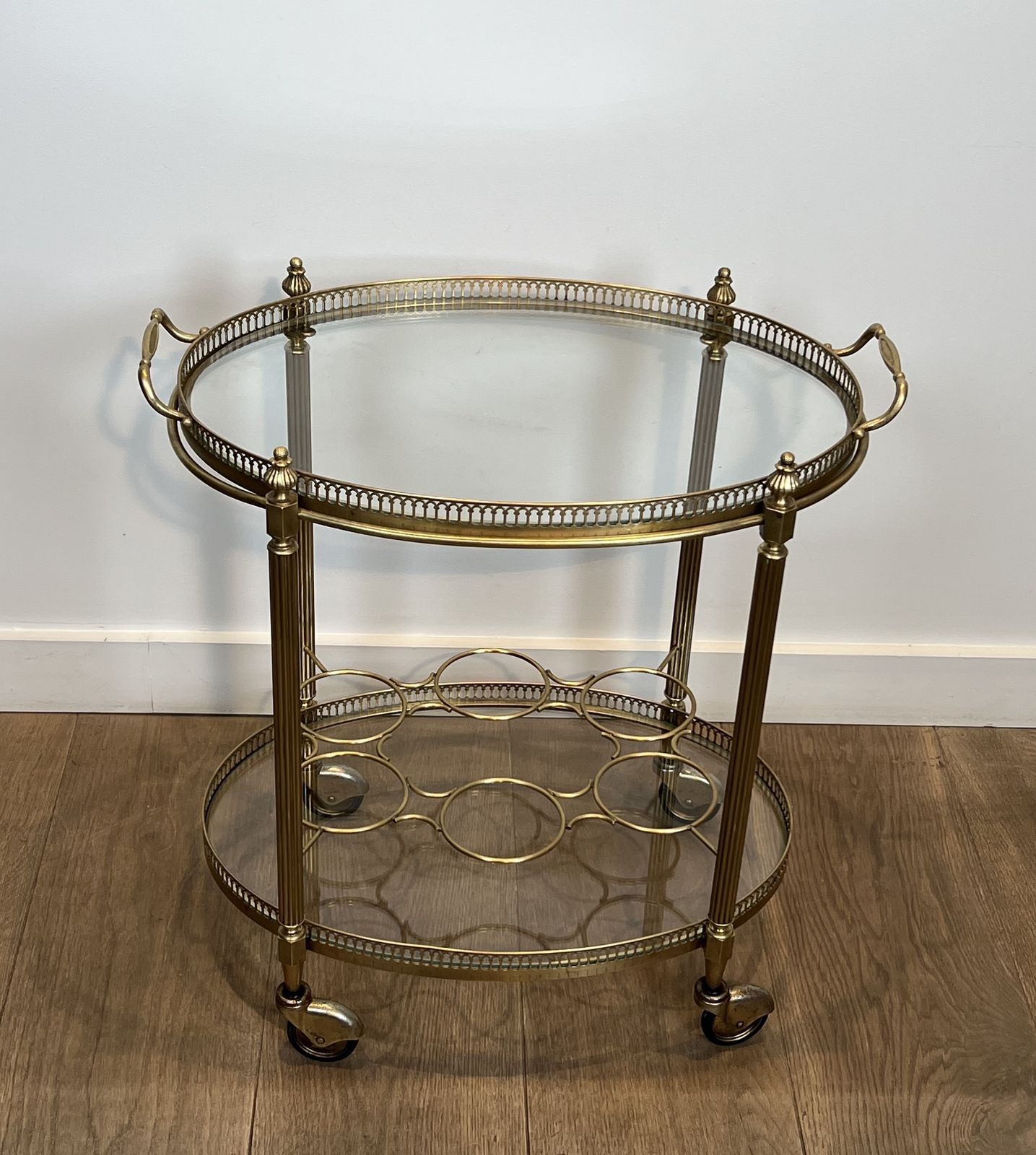 Oval Brass Rolling Table In The Style Of Maison Jansen. Circa 1940 photo furniture