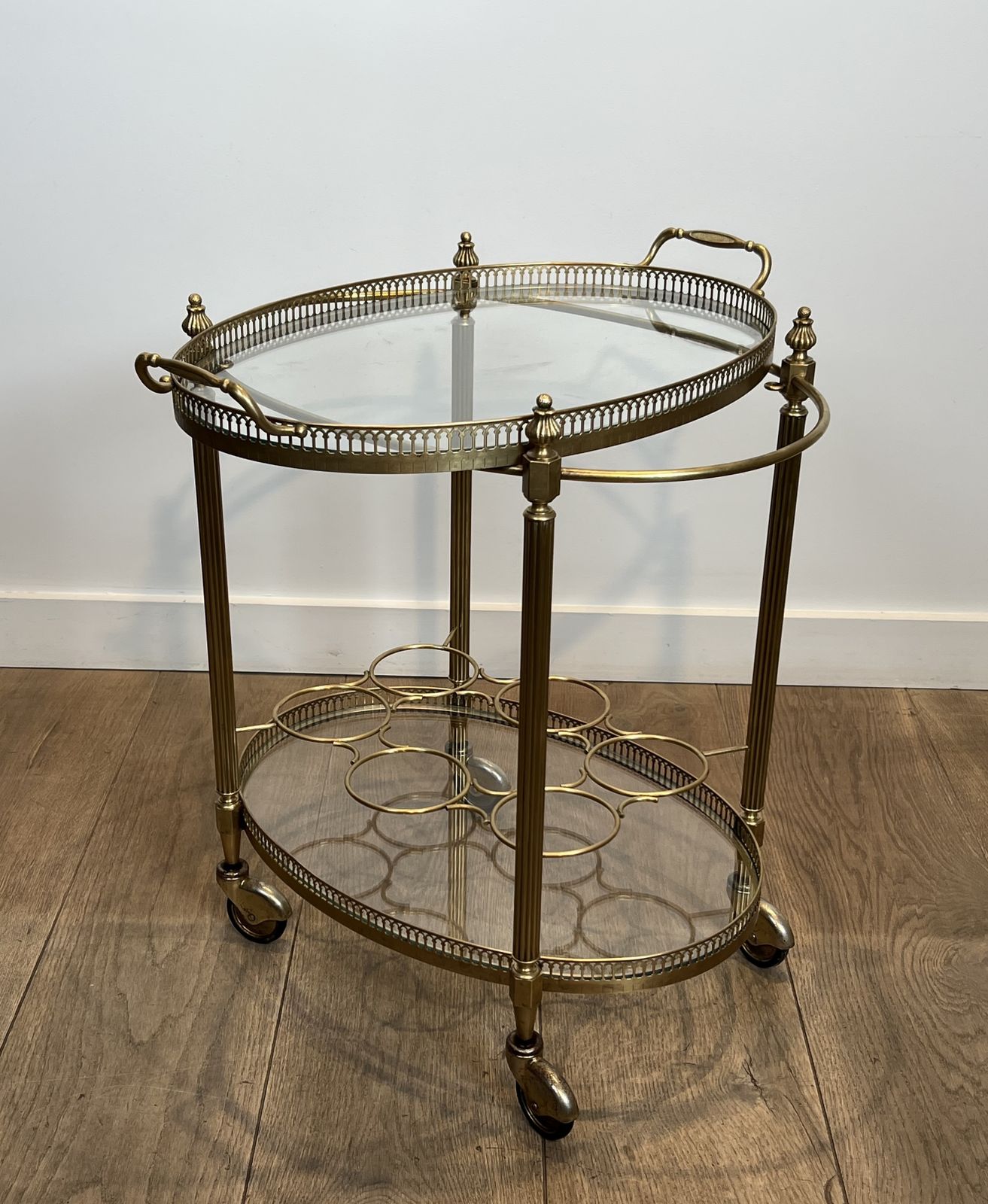 photo vinterior Oval Brass Rolling Table In The Style Of Maison Jansen. Circa 1940