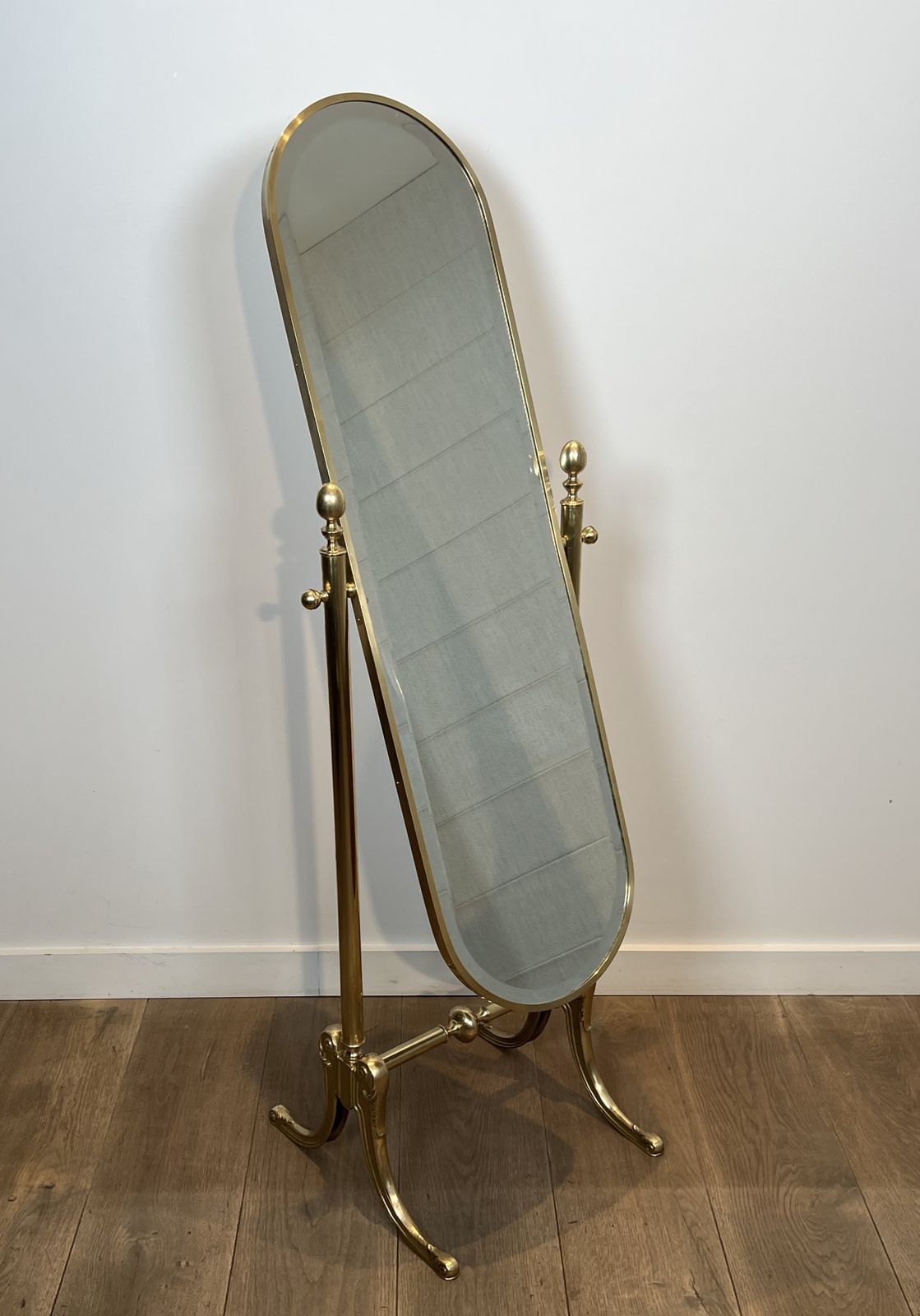 Pair Of Neoclassical Style Brass Psyche Mirrors photo for sale