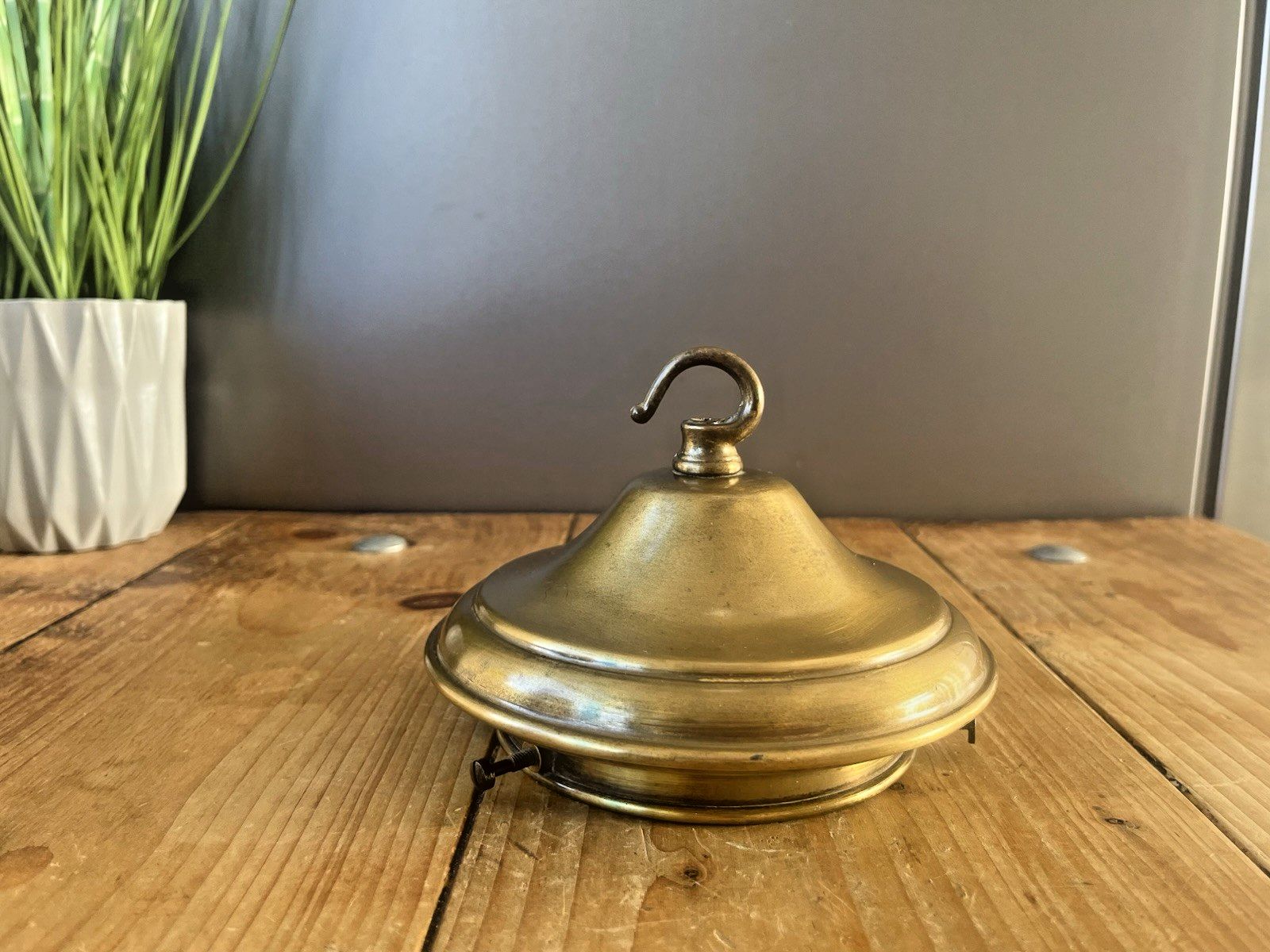 Mid Century Brass Cage Blown Porch Light Lantern Lamp Shade & Gallery Scandi 60s photo for sale