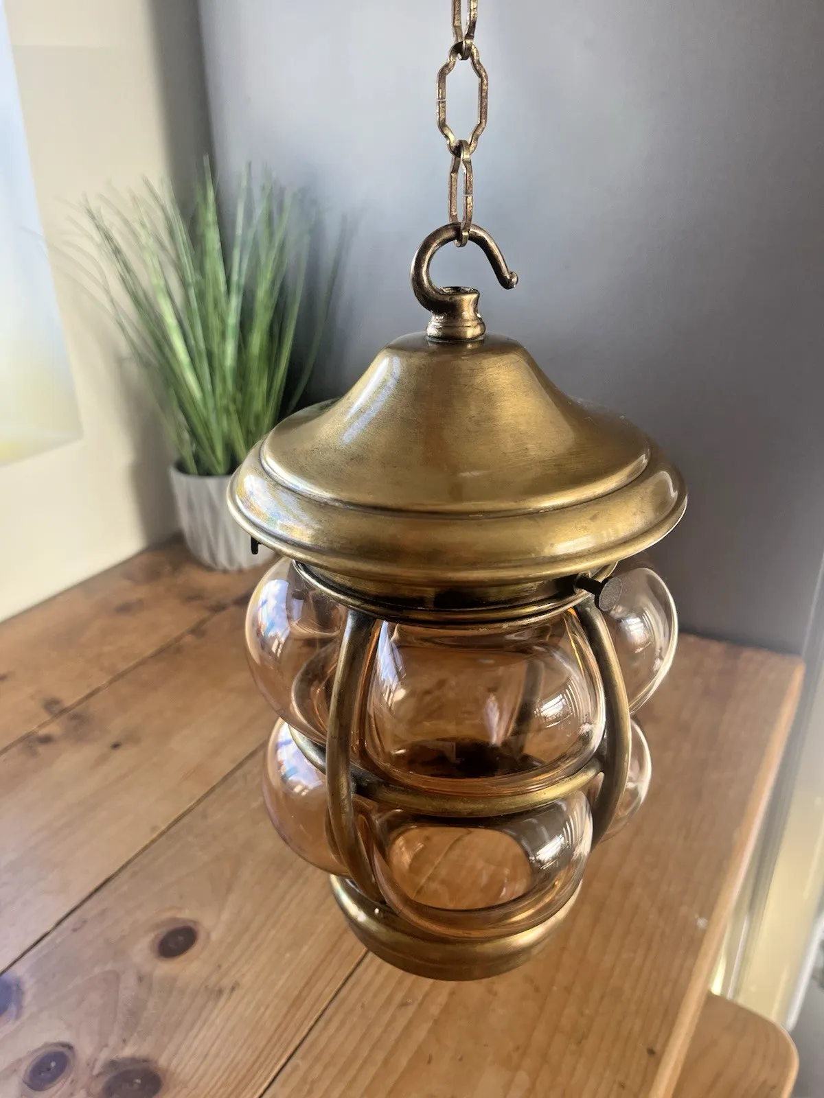 photo furniture Mid Century Brass Cage Blown Porch Light Lantern Lamp Shade & Gallery Scandi 60s