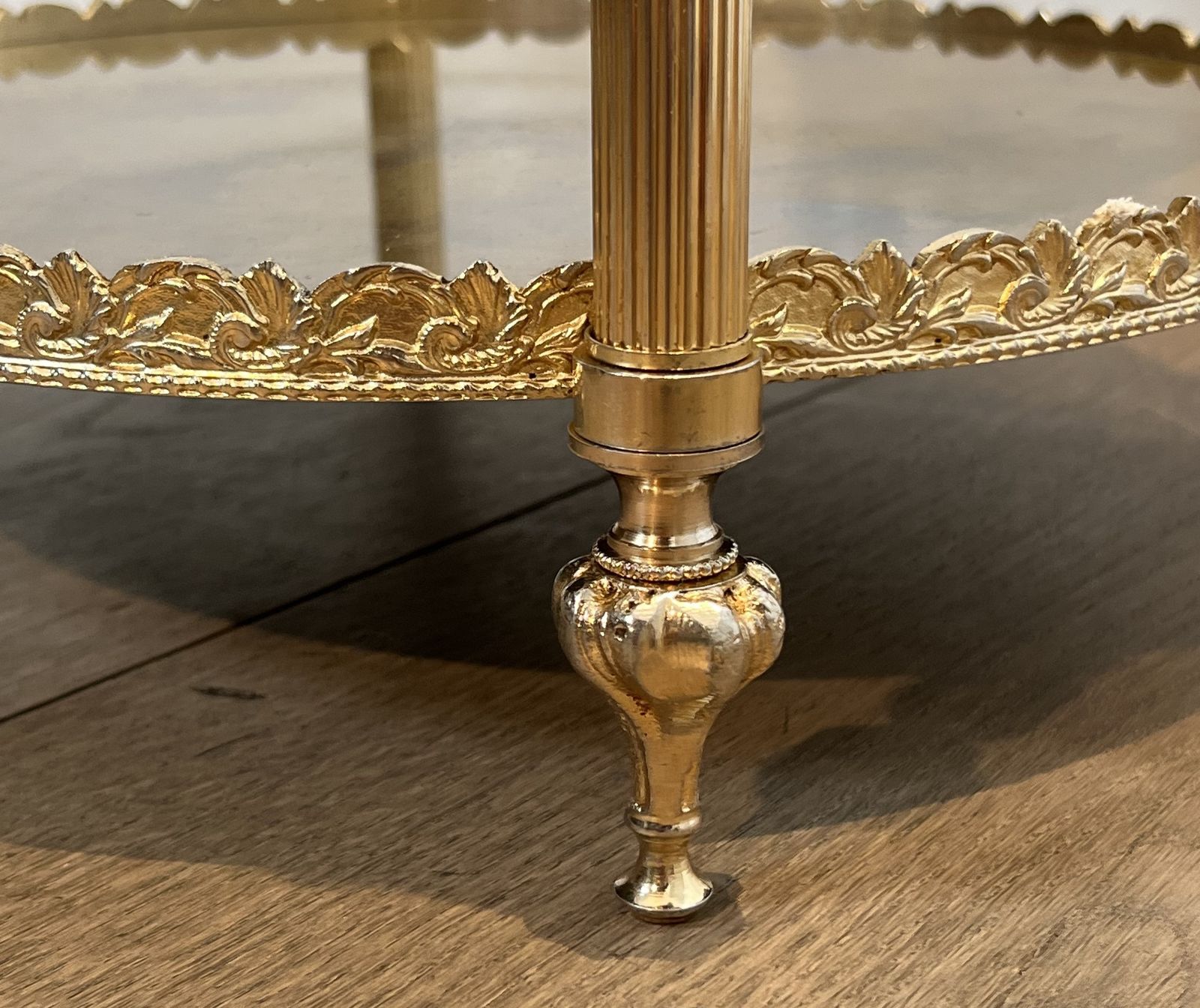 Furniture Round Silver Plated Brass Side Table With Triple Eglomisé Mirrored Shelves By Maison Jansen photo