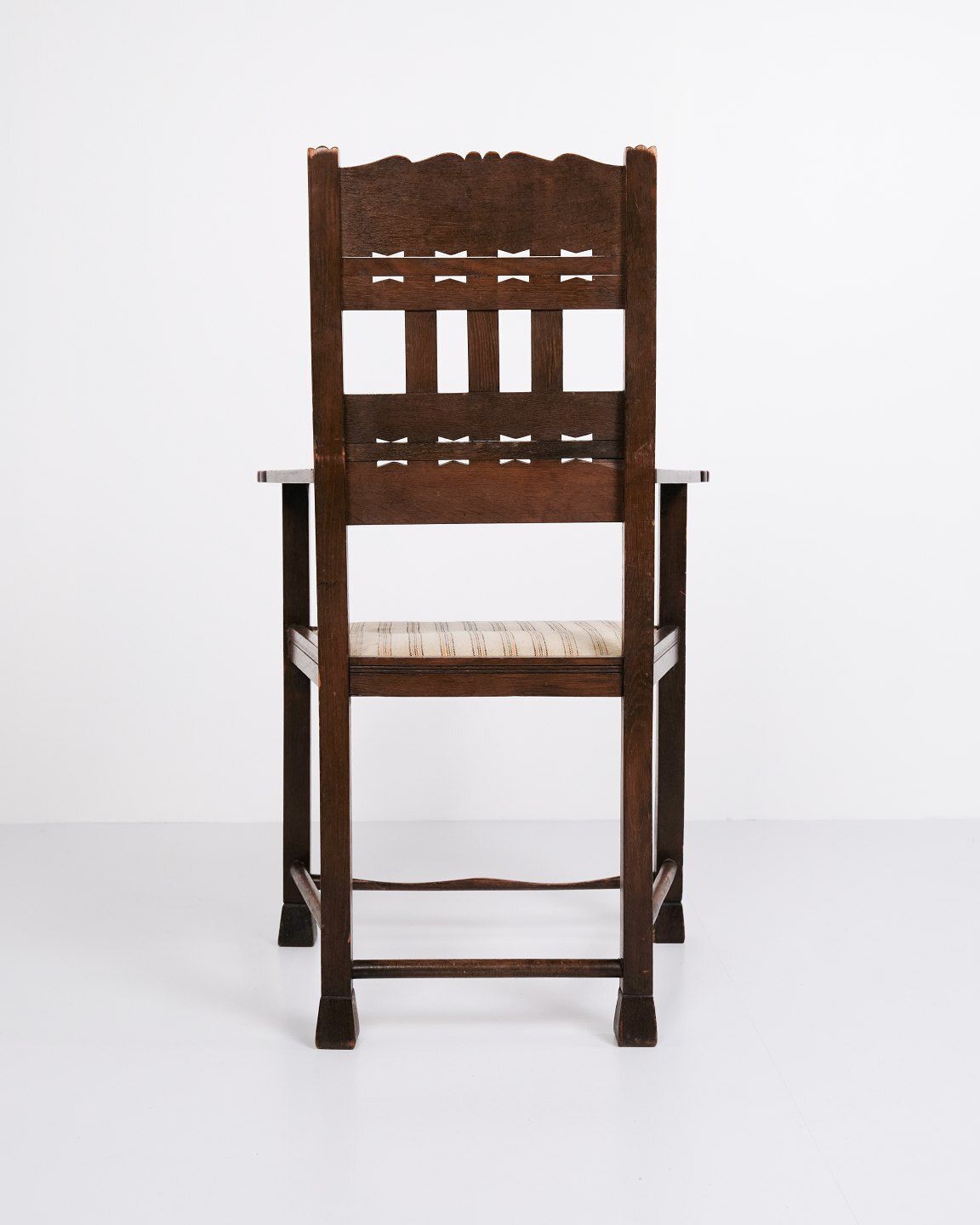 Antique Armchair   Oak   Striped Upholstery   1930s photo buy