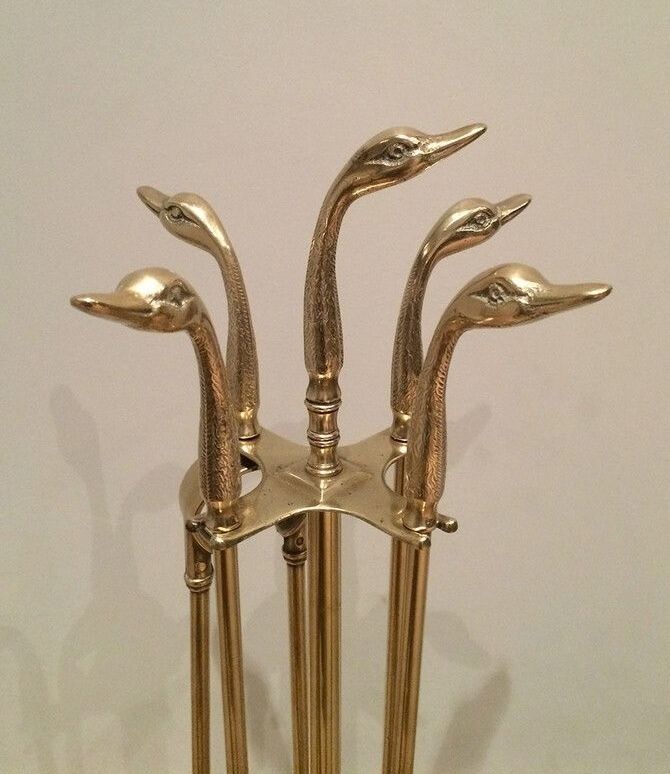 Brass Duck Head Fire Kit In The Style Of Maison Jansen photo furniture