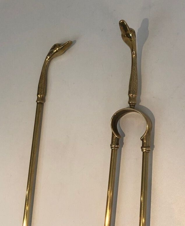 Brass Duck Head Fire Kit In The Style Of Maison Jansen photo buy