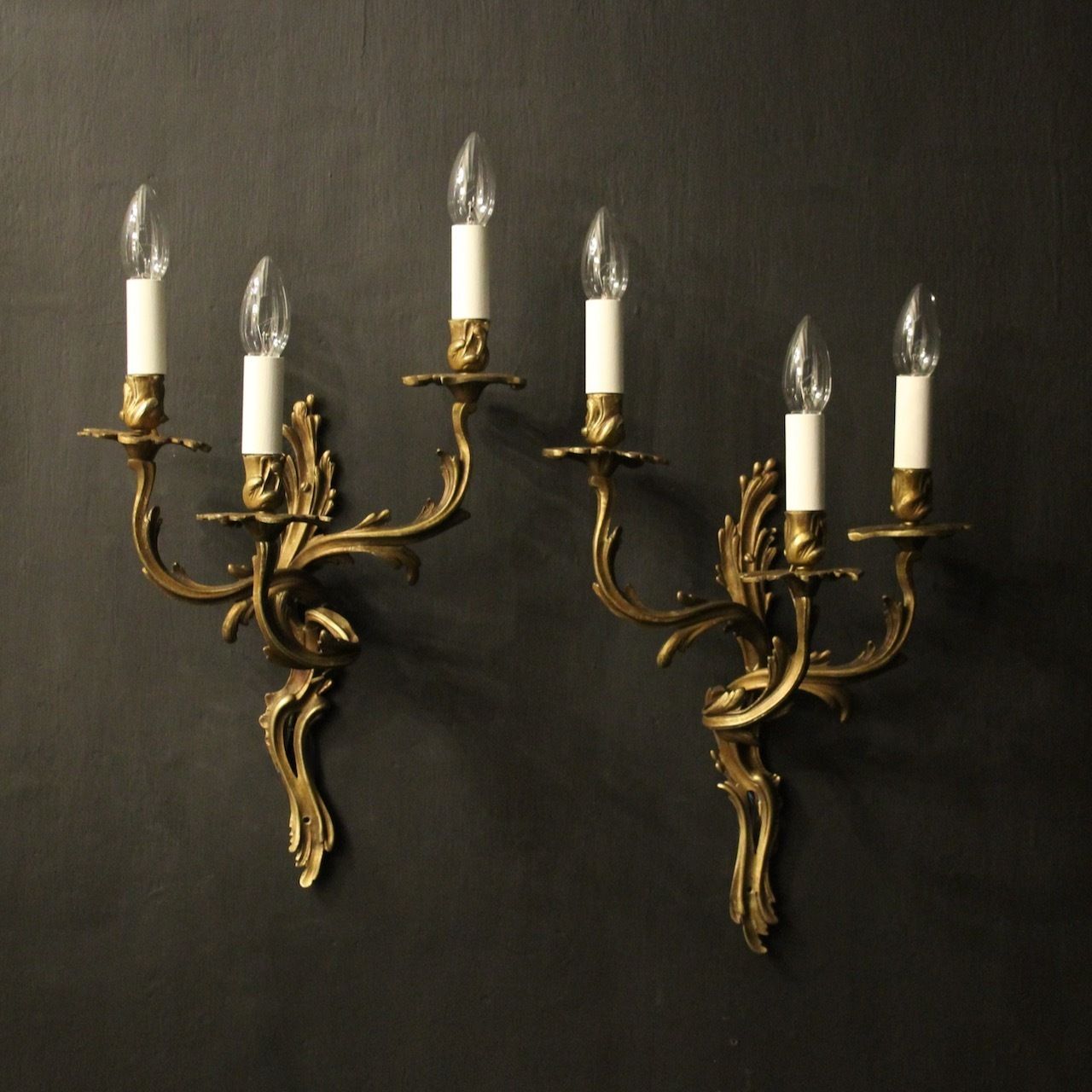 French Pair Of Bronze Antique Wall Sconces