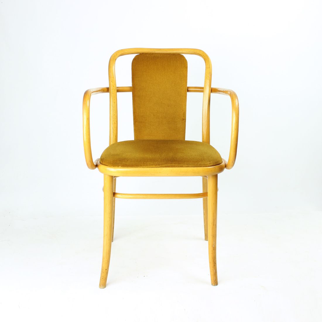Bentwood Thonet Design Armchair With Gold Velvet, Czechoslovakia 1930s, 40 Available photo vinterior
