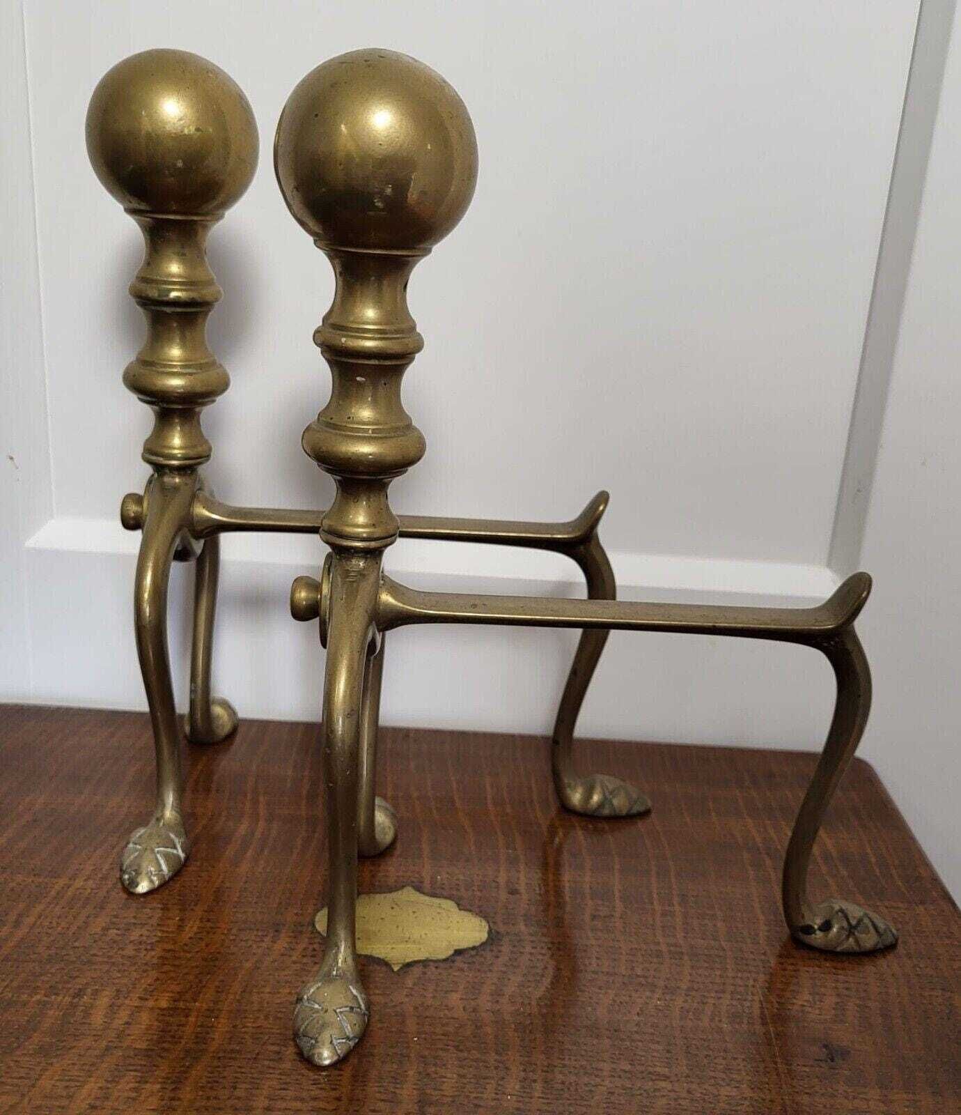 Victorian Brass Andirons Firedogs Pair From The 1890s photo Home Fixtures