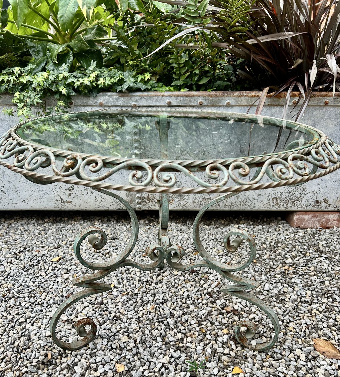 19th Century French Ornate Garden Side Table With Wrought Iron Base photo furniture