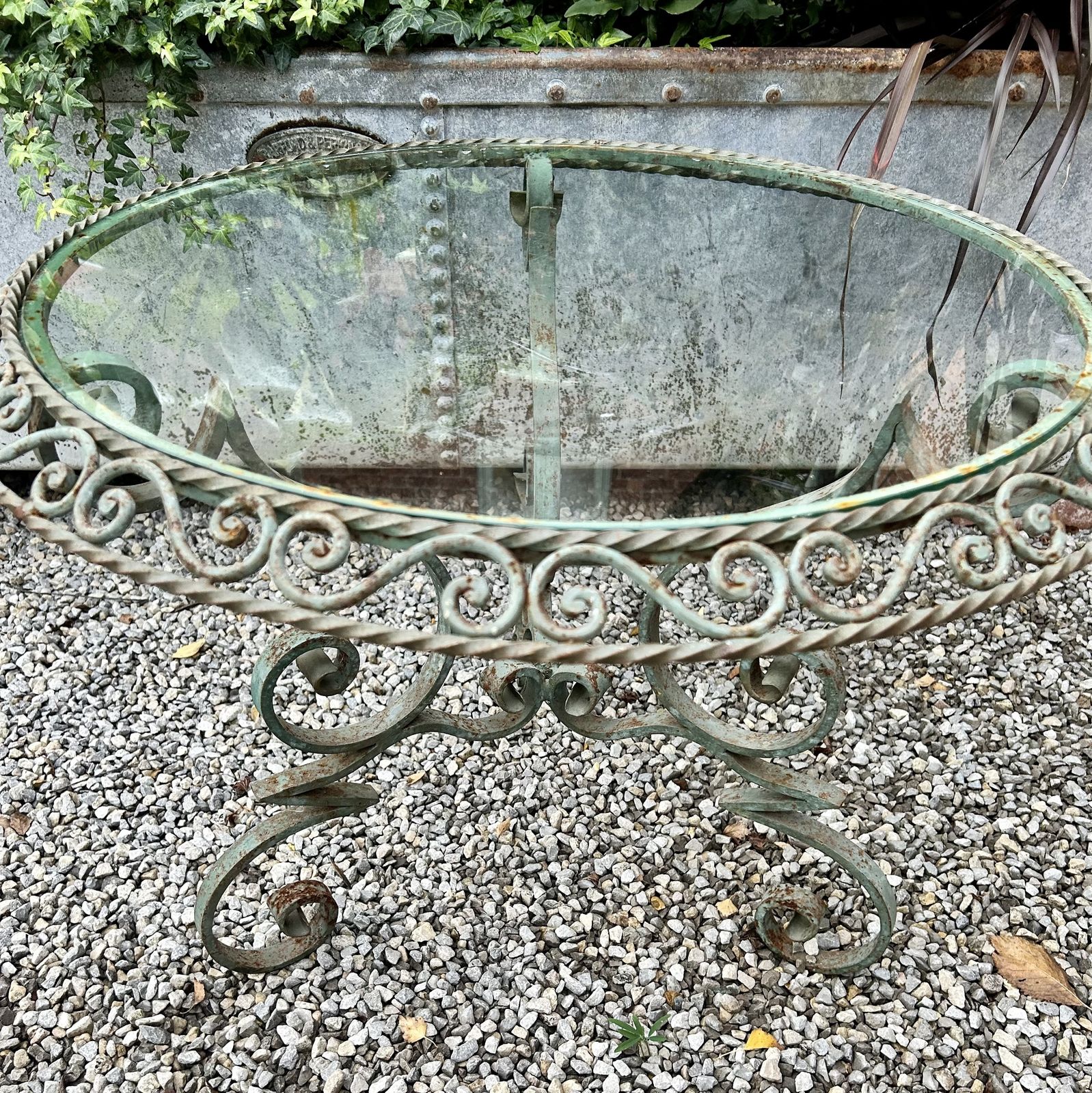 19th Century French Ornate Garden Side Table With Wrought Iron Base photo for sale