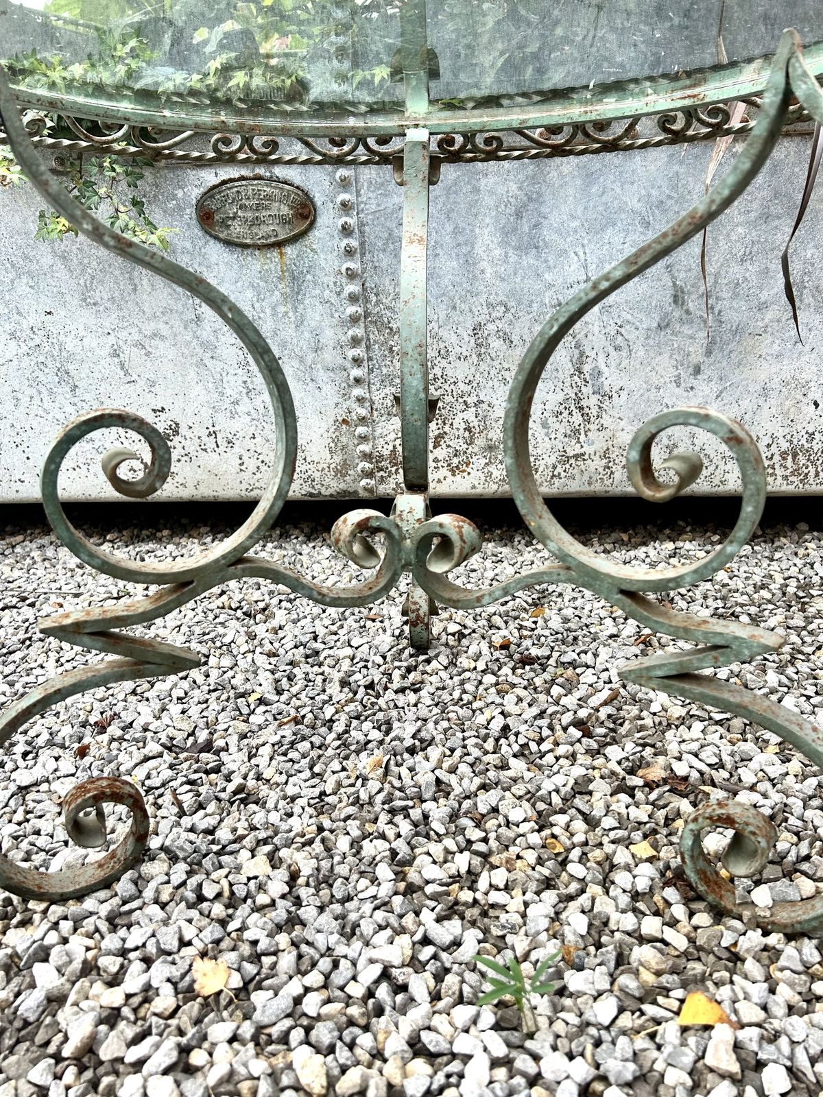 19th Century French Ornate Garden Side Table With Wrought Iron Base photo vinterior