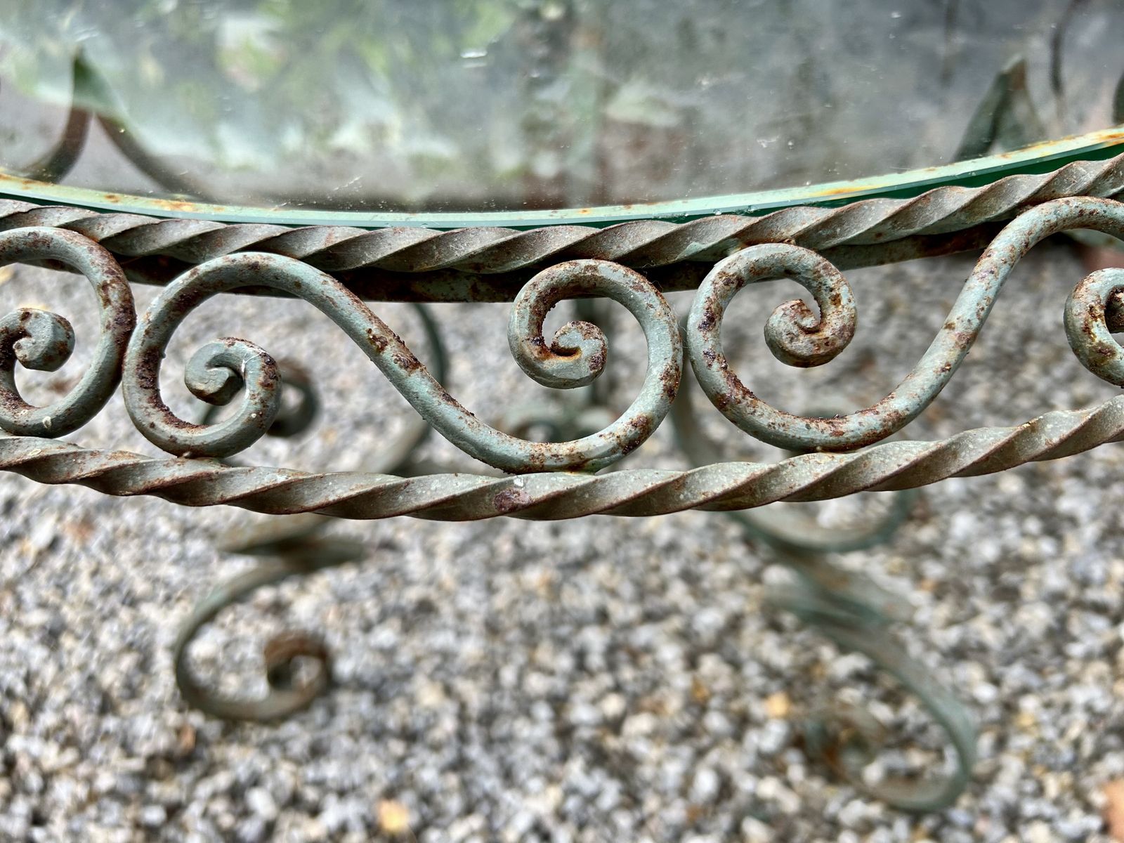 19th Century French Ornate Garden Side Table With Wrought Iron Base photo vintage