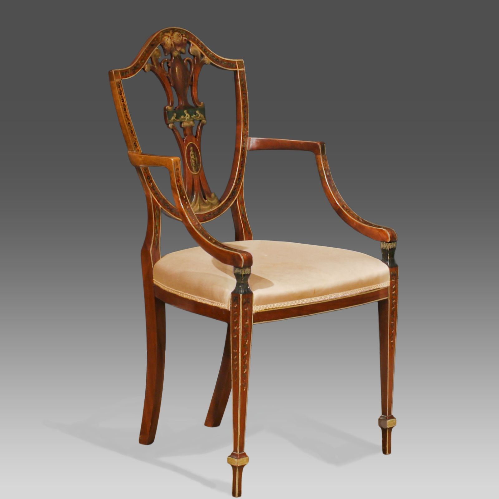 Antique Sheraton Painted Shield Back Satinwood Armchair  19thc Superb Quality photo Furniture