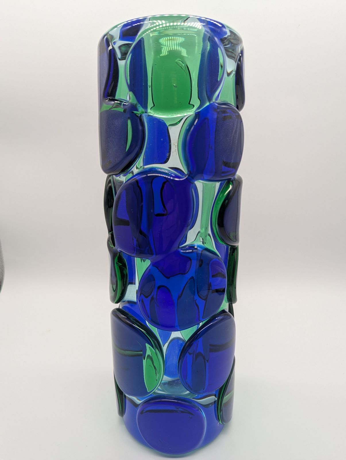 Skrdlovice Art Glass Vase By Jaroslav Svoboda, C.1970 – Blue & Green Applied Roundels (31.5 Cm) photo buy