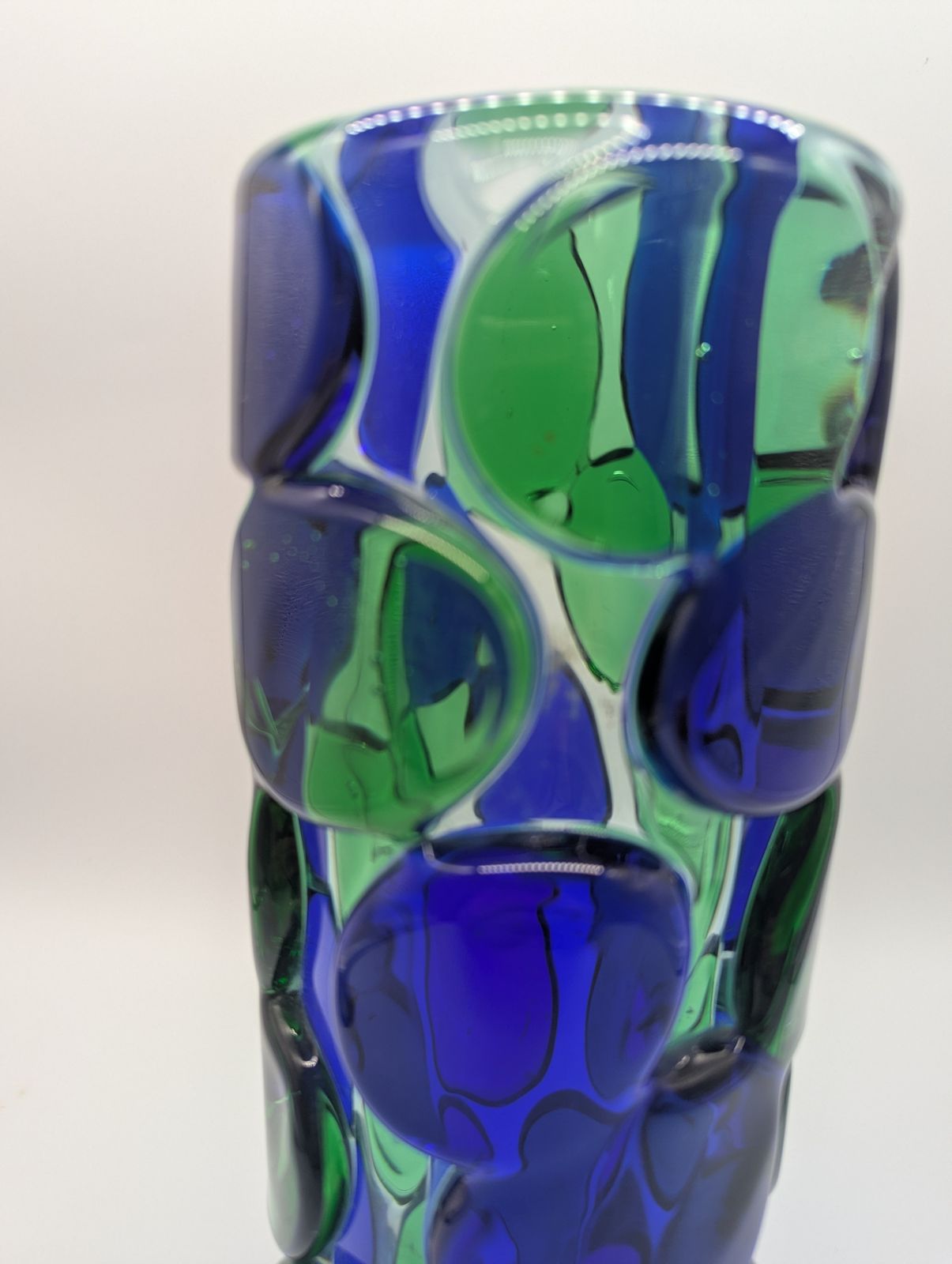 photo for sale Skrdlovice Art Glass Vase By Jaroslav Svoboda, C.1970 – Blue & Green Applied Roundels (31.5 Cm)