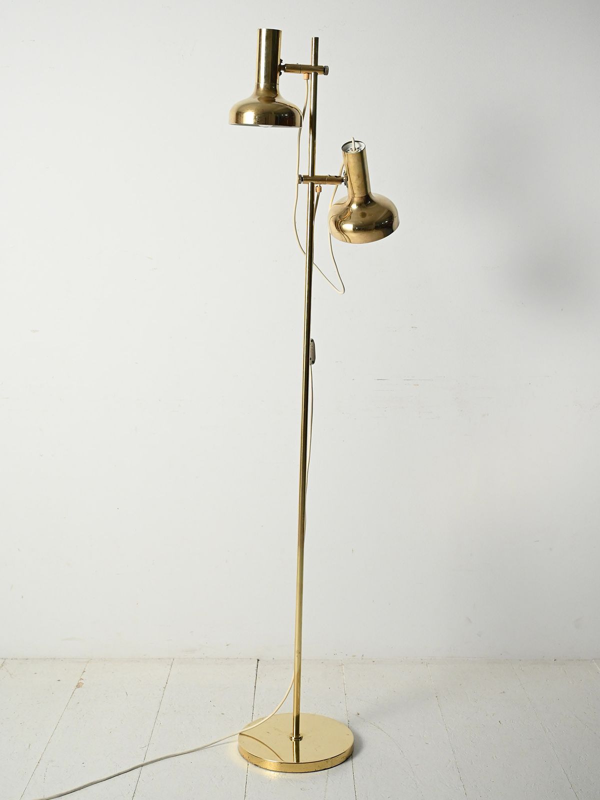 Scandinavian Brass Floor Lamp With Two Adjustable Light Points