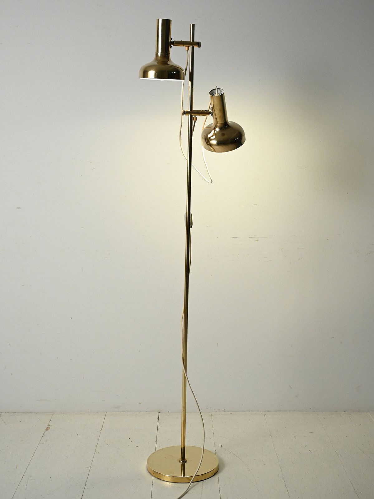 Scandinavian Brass Floor Lamp With Two Adjustable Light Points photo for sale