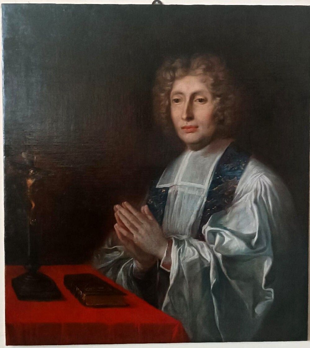 Antique Painting On Canvas Depicting The Portrait Of A Prelate, French School, 18th Century photo for sale
