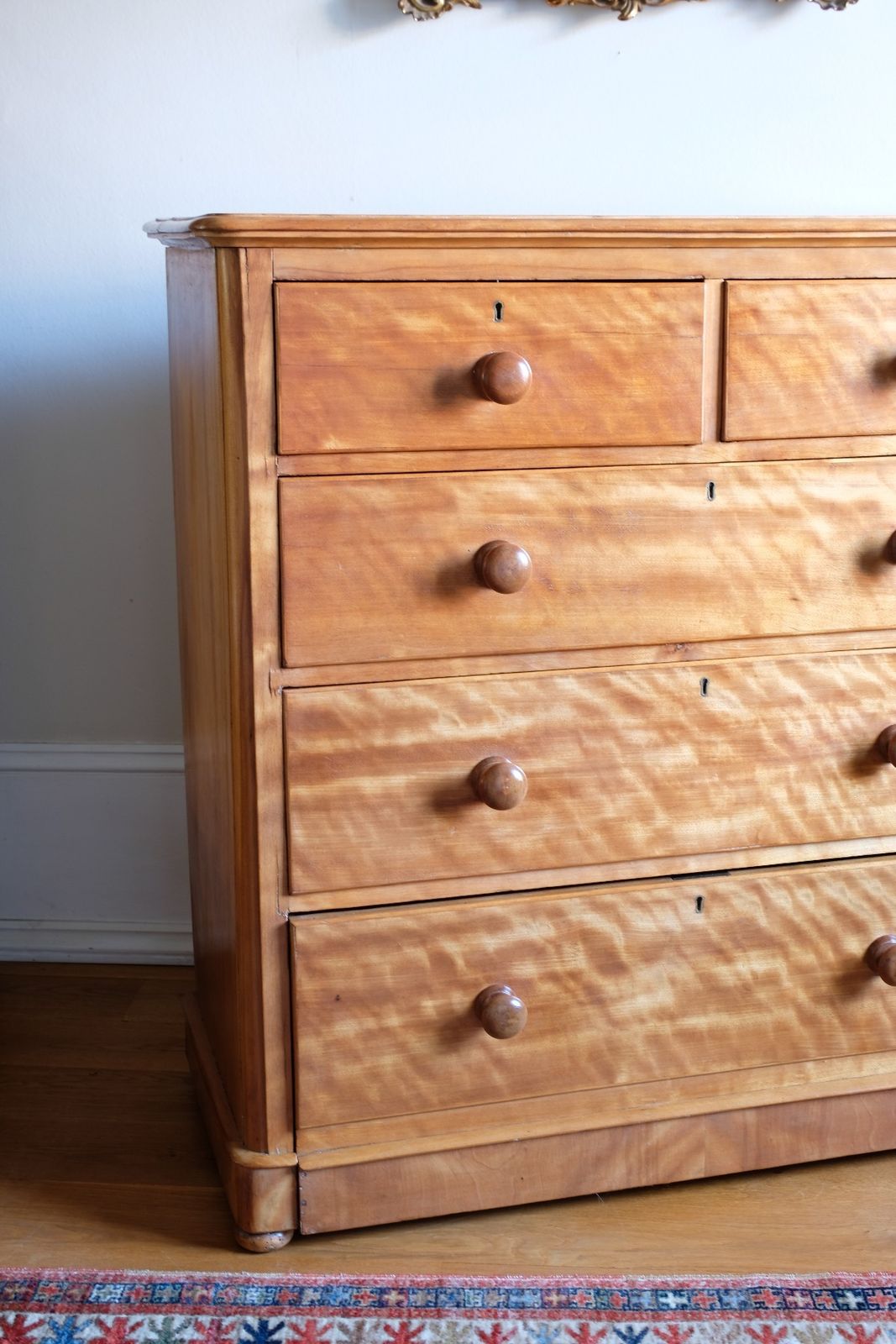 Victorian Scottish Satin Birch Chest Of Drawers With Plinth Drawer photo vintage