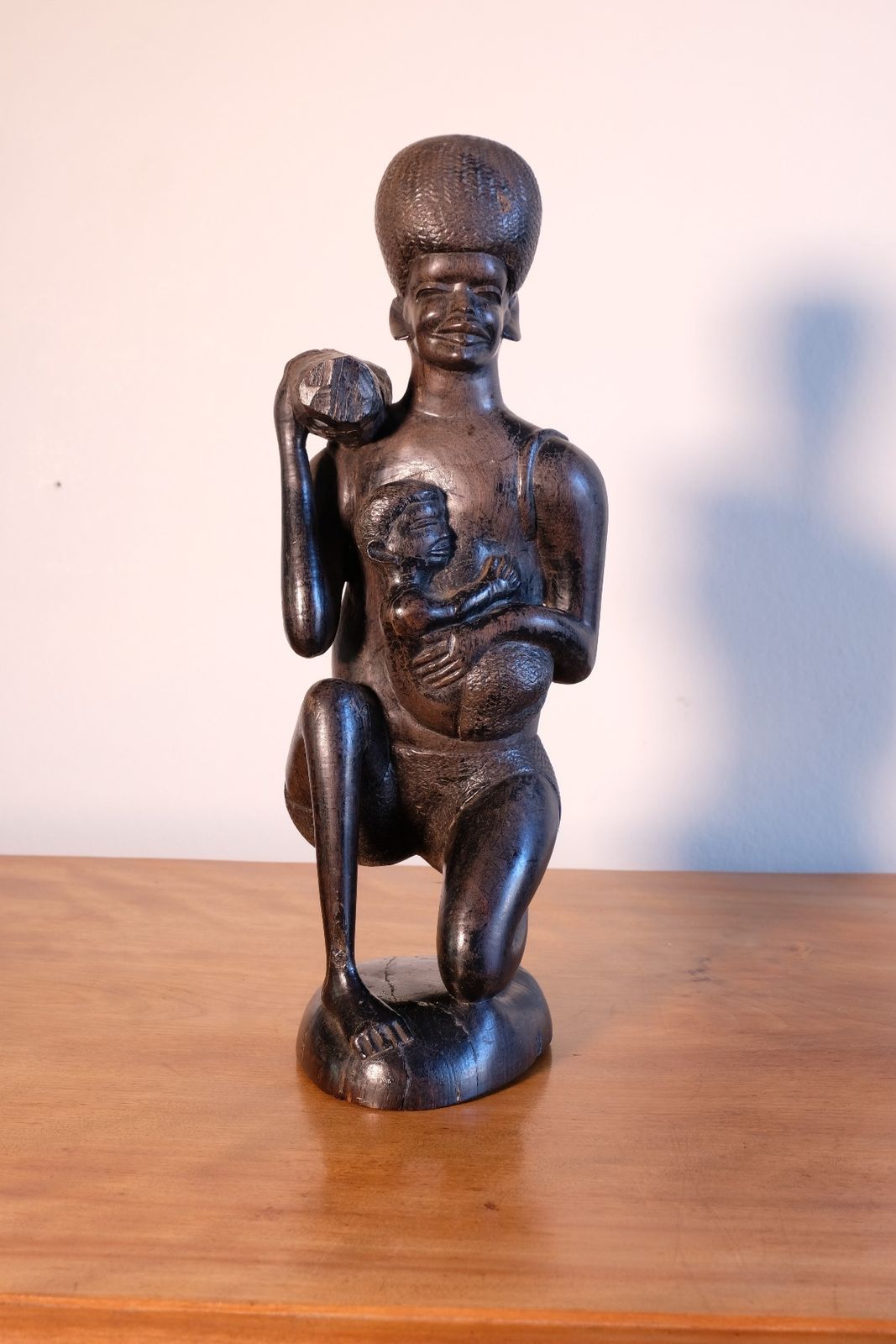 East African Solid Ebony Sculpture Mother And Child 34.5 Cm photo Art