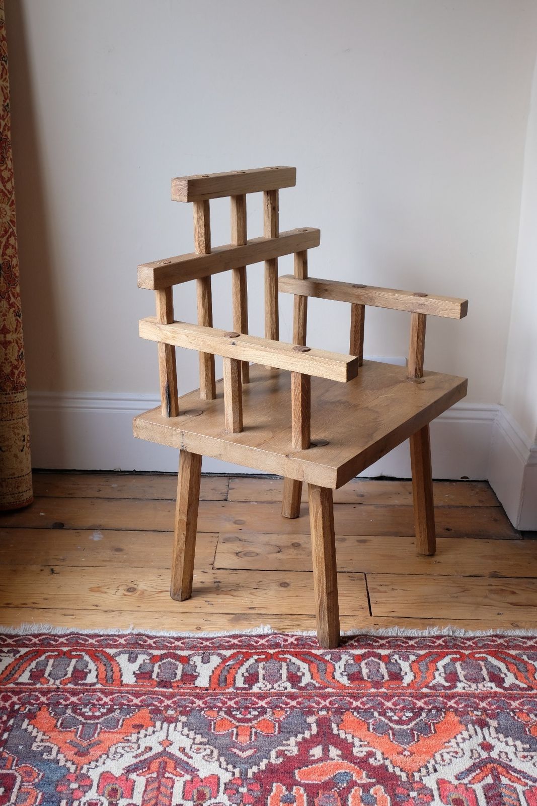Primitive Handmade Wooden Armchair In Rustic Timber Finish photo Furniture