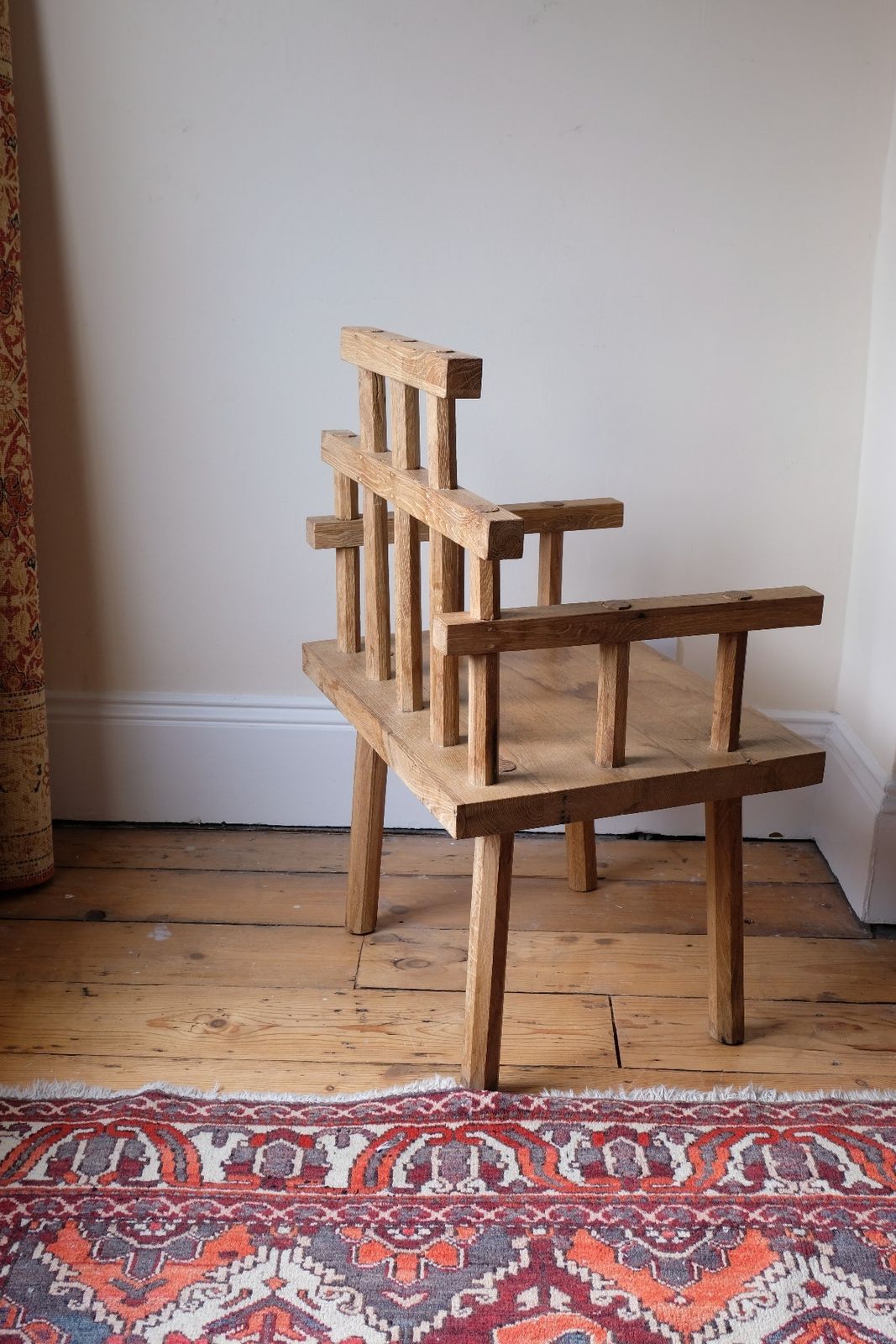 Primitive Handmade Wooden Armchair In Rustic Timber Finish photo vintage