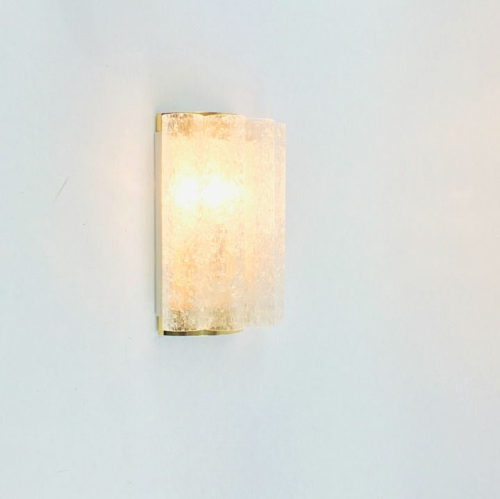 Pair Of Mid Century Ice Glass & Brass Wall Lights From Doria, Germany, 1960s photo 575.0