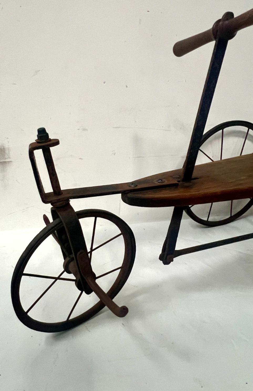 "La Draisienne" Antique Children's Iron And Wood Tricycle 20th Century photo for sale
