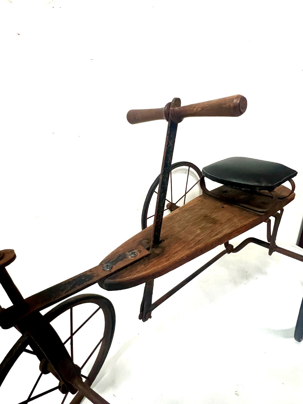 Home Decor "La Draisienne" Antique Children's Iron And Wood Tricycle 20th Century photo