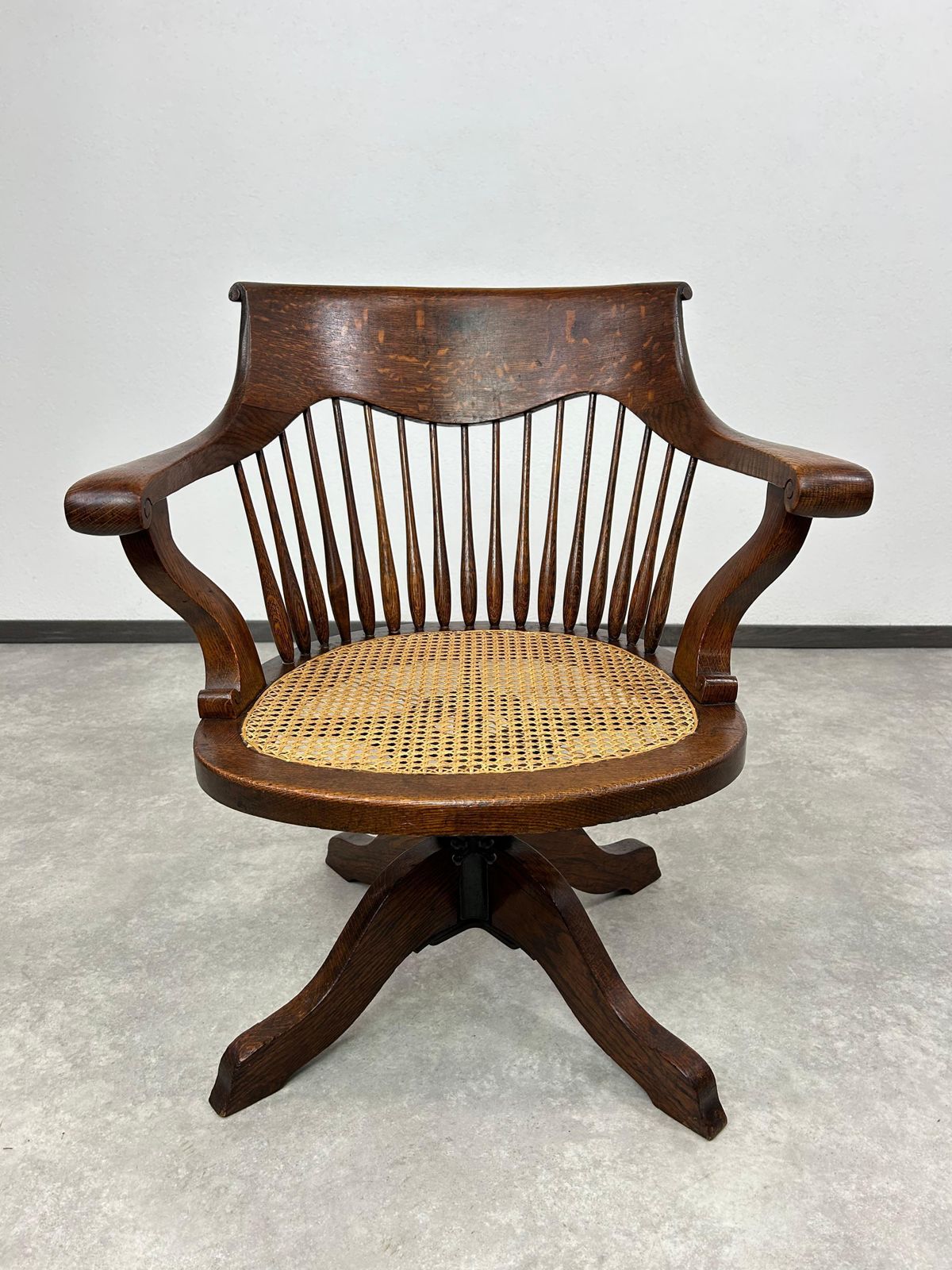 Swivel Oak Office Chair With Rattan Seat photo furniture