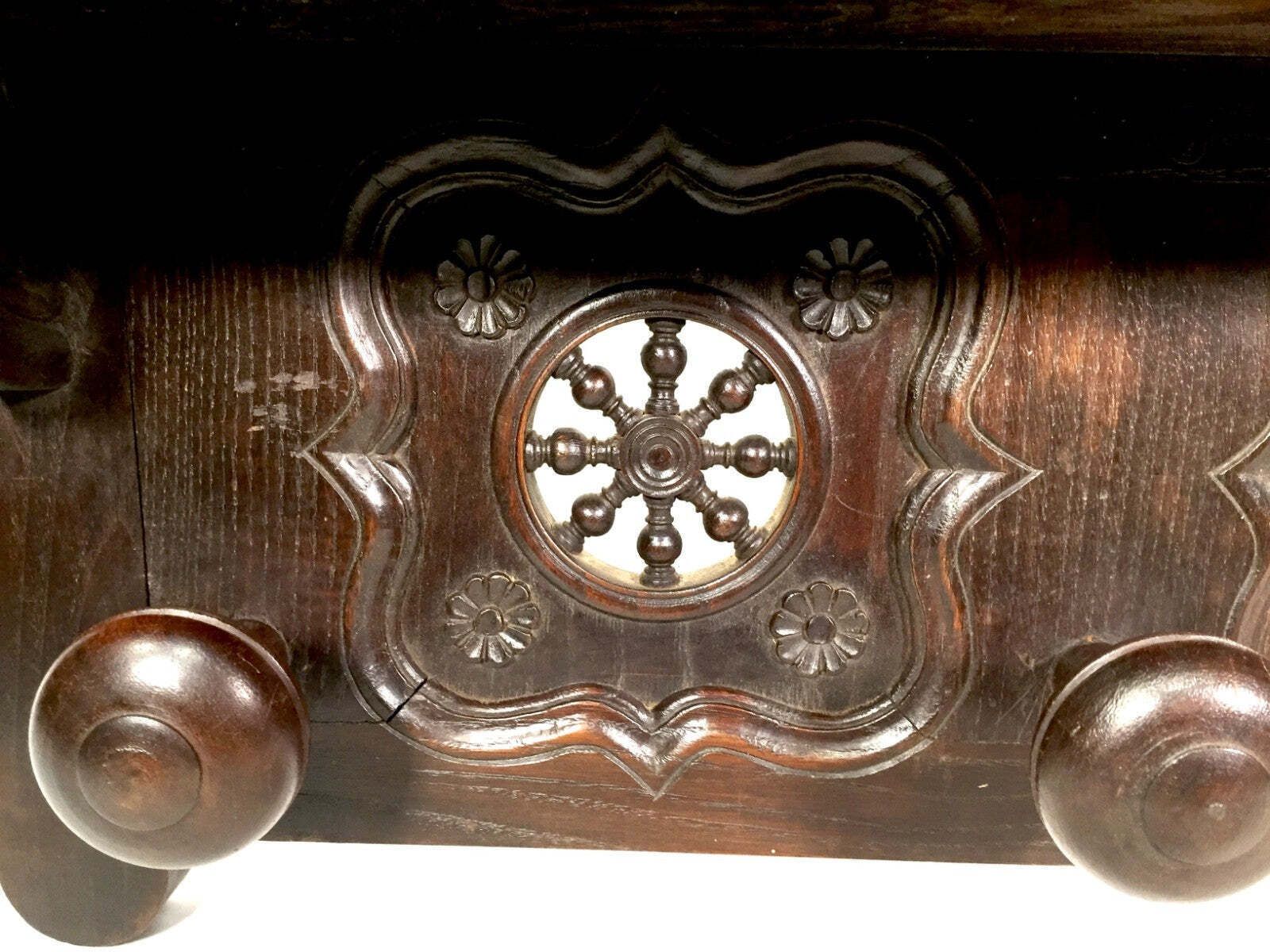 Antique Wooden Carved Entrance Hall Wall Hanging Coat Rack & Shelf Scarfs & Hat photo buy