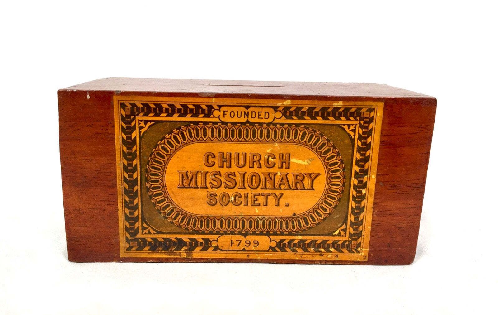 Antique Wooden Church Missionary Society Box Collection / Offering Box C.1900 photo Home Decor