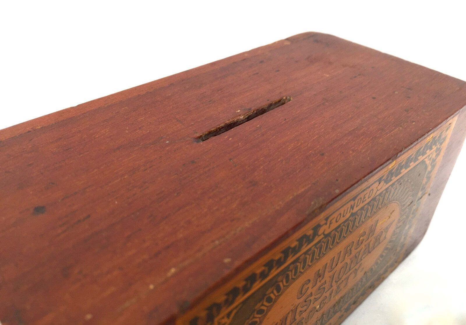 Antique Wooden Church Missionary Society Box Collection / Offering Box C.1900 photo vinterior