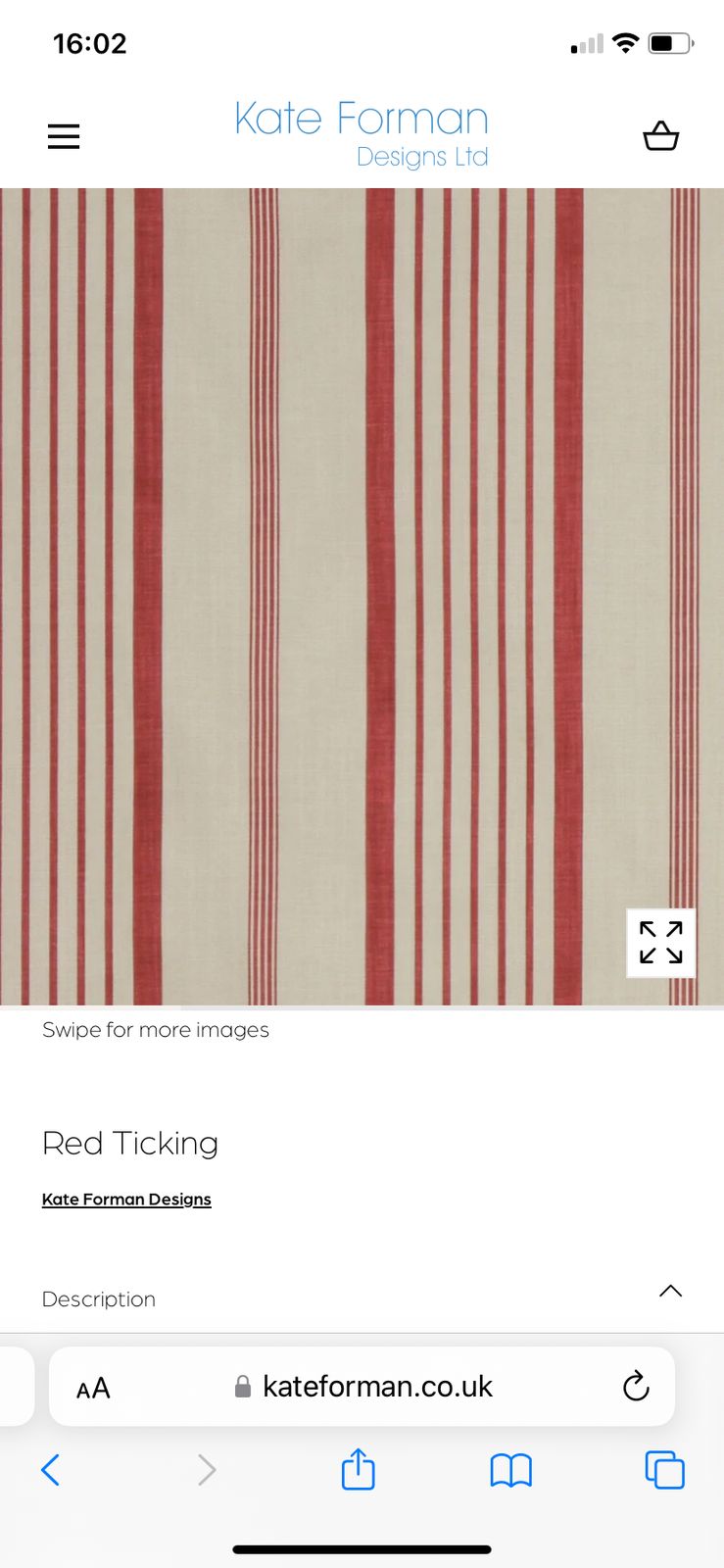 Kate Forman Red Ticking Pocket Rod Curtains And D Shaped  Cream Metal Pole photo vintage