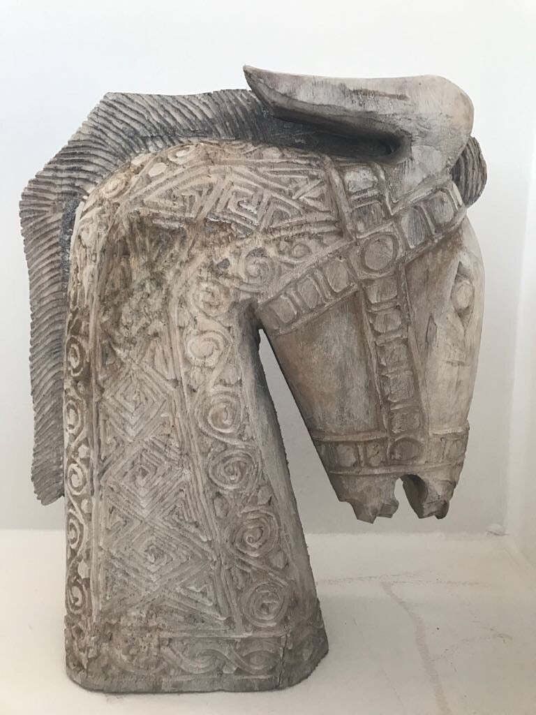 Vintage Horse Head Bust Sculpture Teak Wood photo for sale