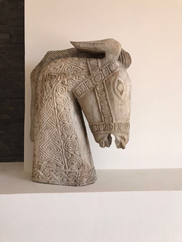 Vintage Horse Head Bust Sculpture Teak Wood photo vintage