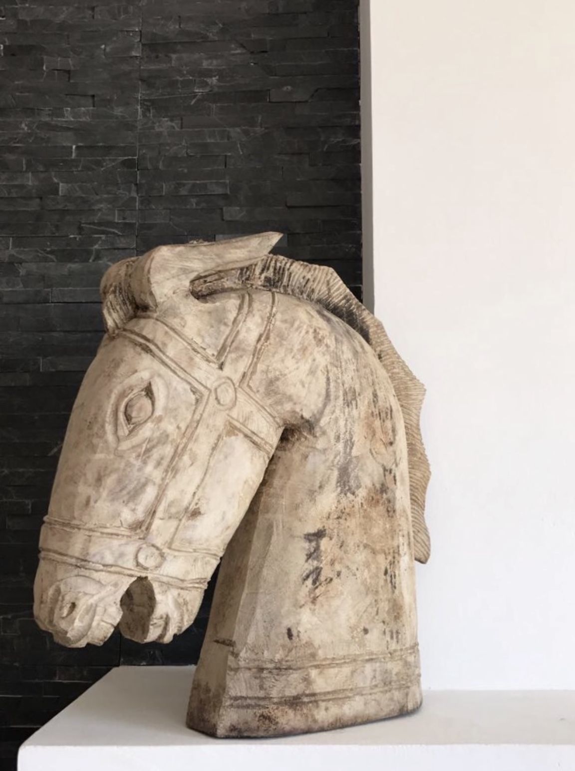 photo for sale Vintage Horse Sculpture Hand Carved Teak Wood