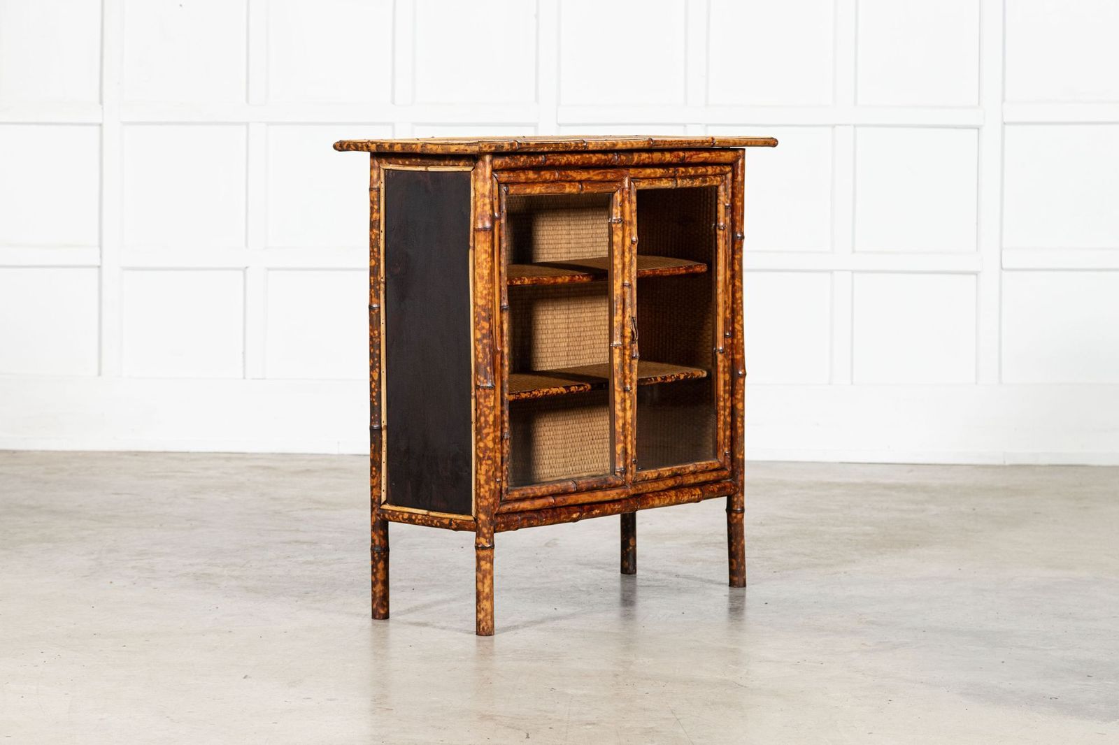 English 19thc Bamboo & Rattan Glazed Cabinet photo for sale
