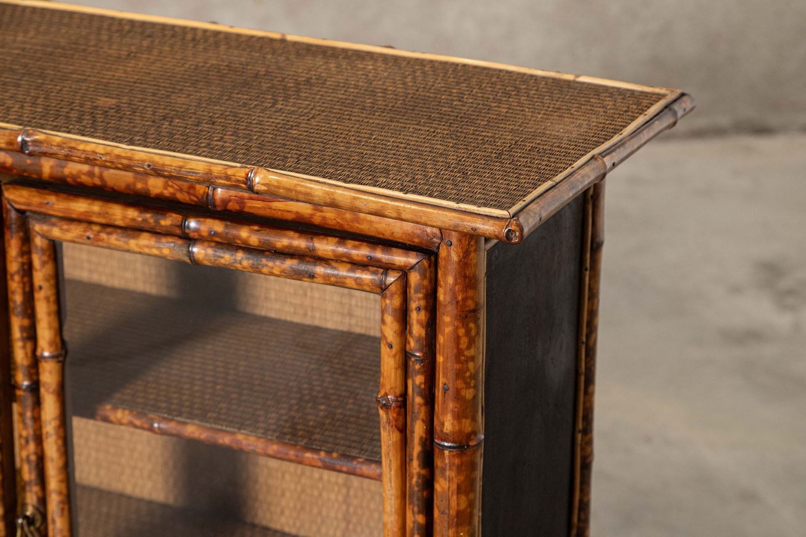 English 19thc Bamboo & Rattan Glazed Cabinet photo vintage