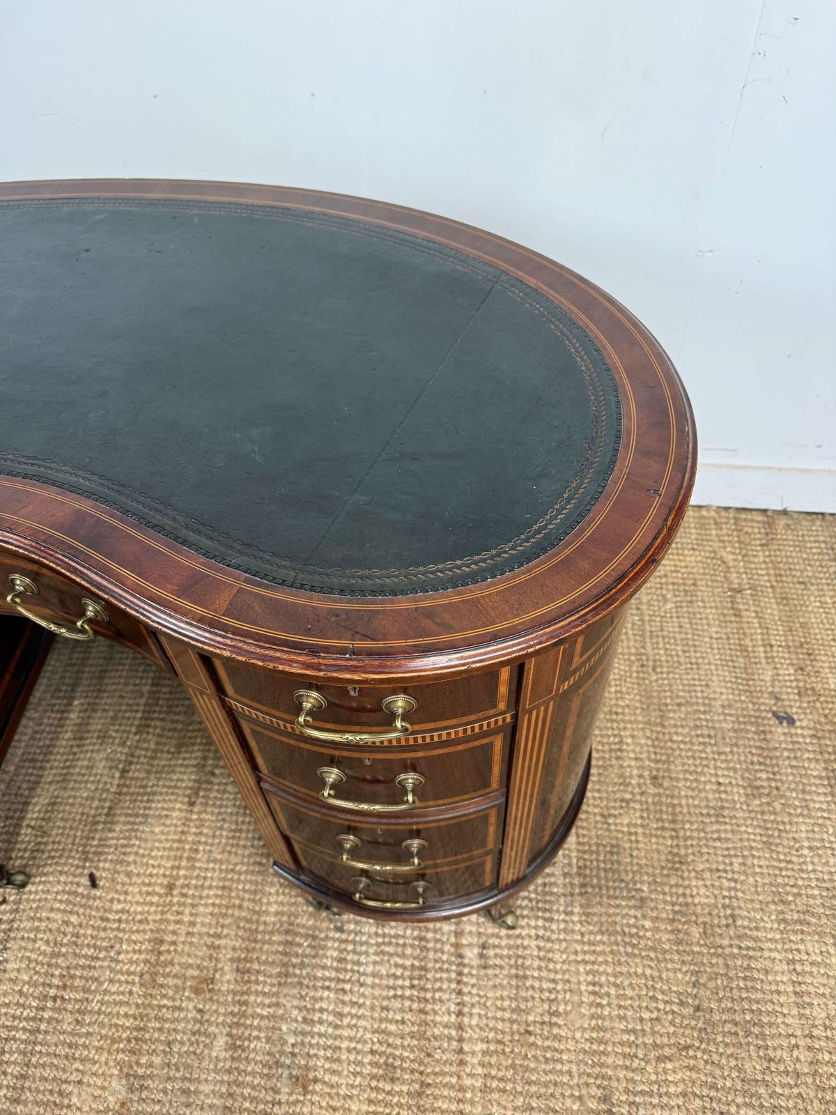 Edwardian Kidney Shaped Writing Desk / Pedestal Desk photo vintage