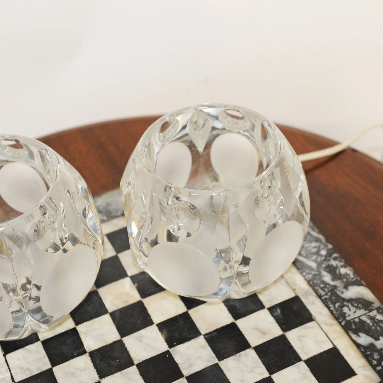 Pair Of German Peill And Putzler Frosted Glass Circular Table Lamps, Set Of 2, 1970s photo 355.0