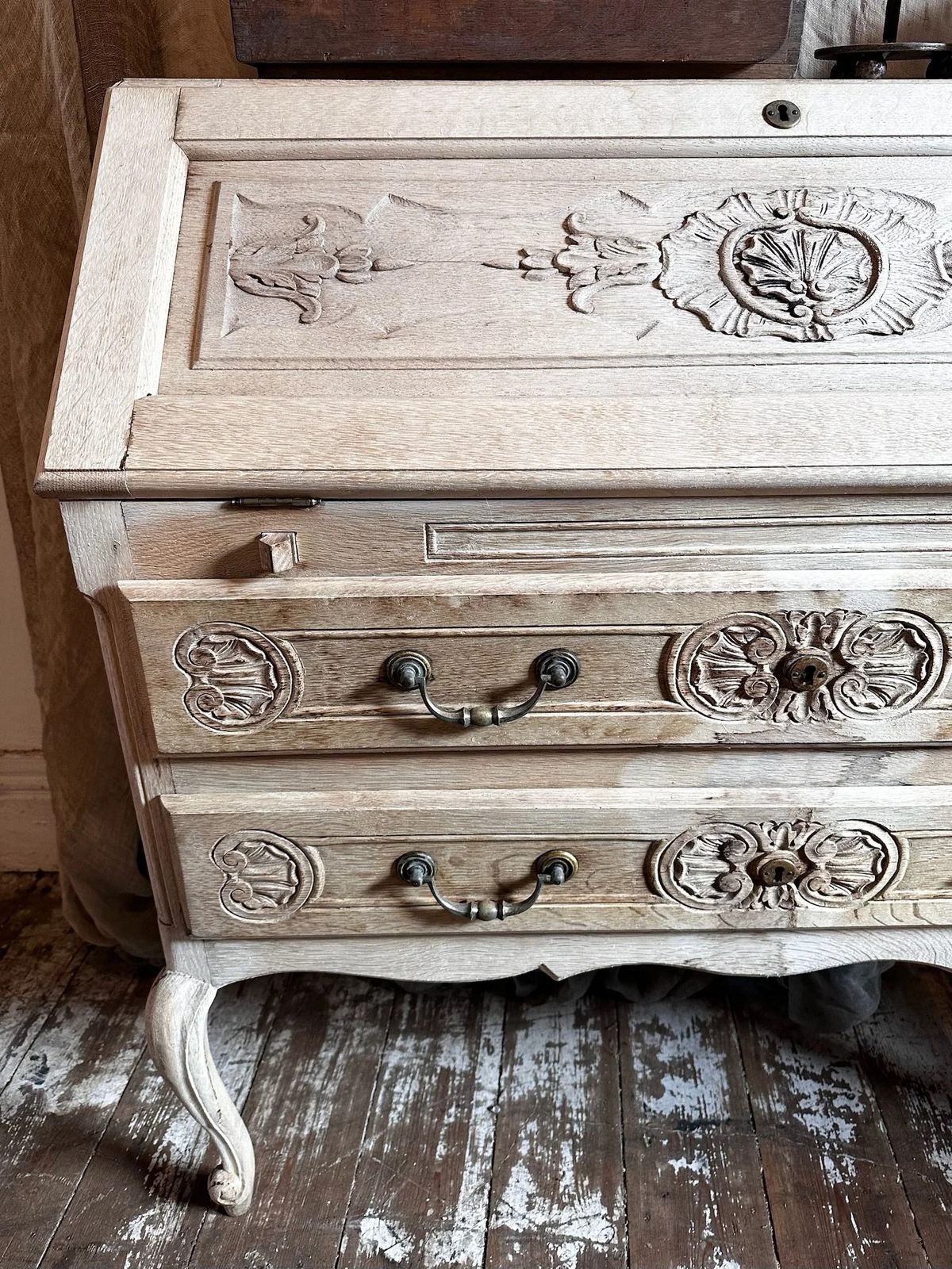 French Bleached Oak Louis XV Secretaire, C1950 photo for sale