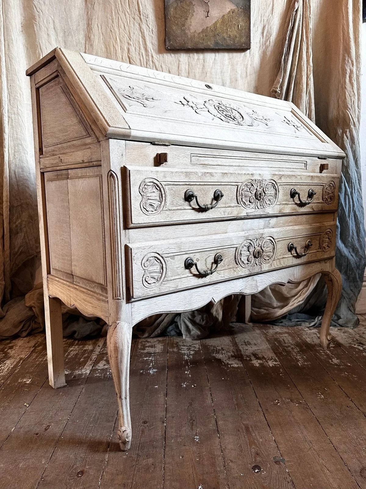 413.0 French Bleached Oak Louis XV Secretaire, C1950 photo