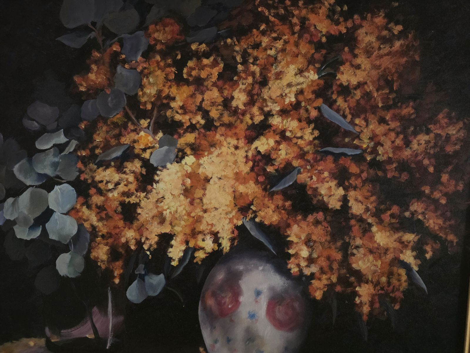Magnificient Large Oil Painting Of Still Life Flowers And Foliage By Artist Tracey Young photo for sale