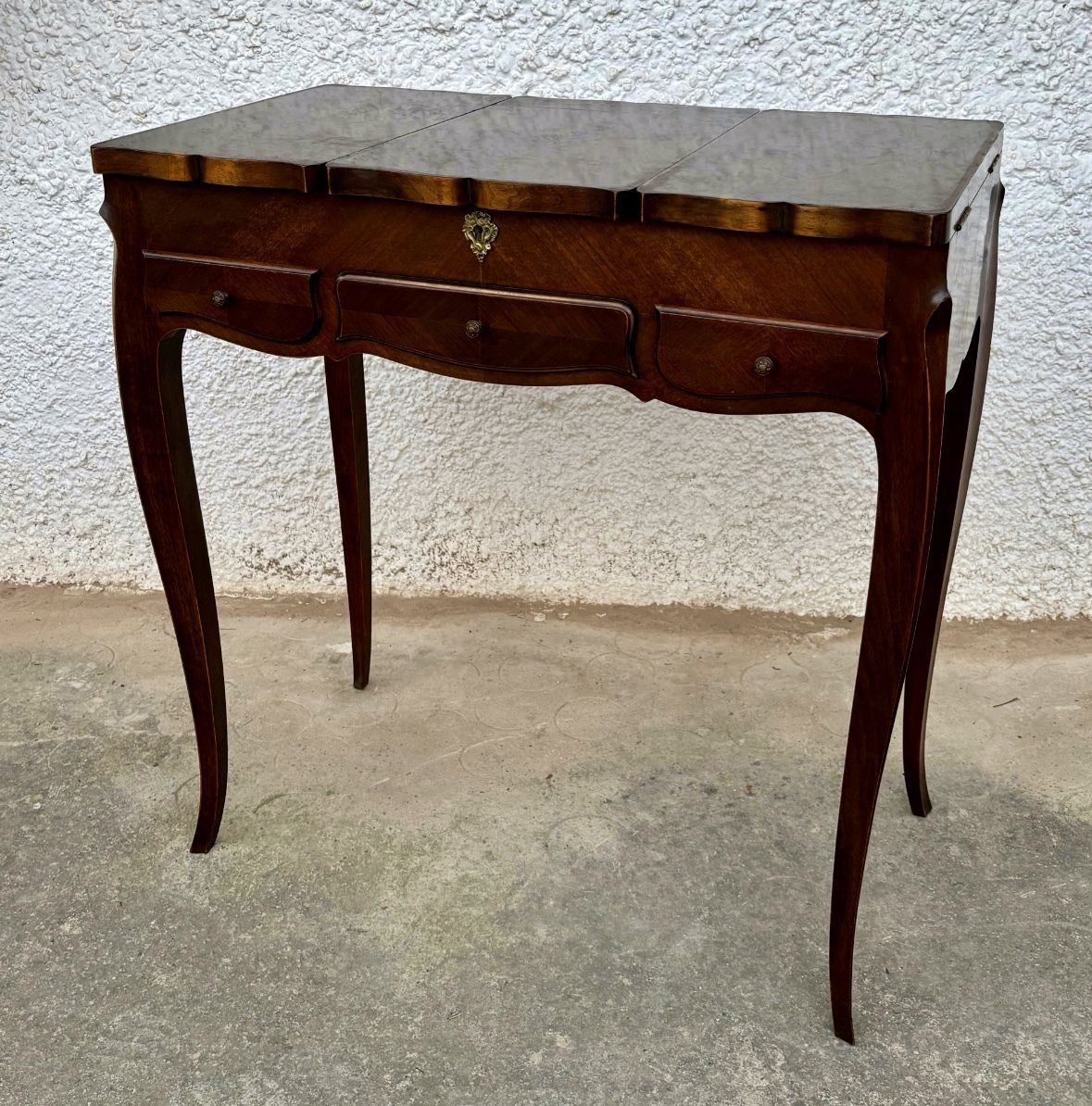 Elegant Early 20th Century French Vanity Table With Folding Compartments And Mirror photo furniture