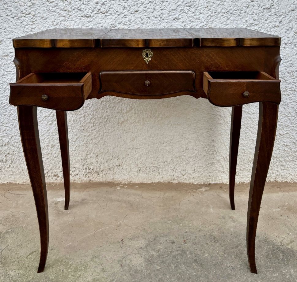 Elegant Early 20th Century French Vanity Table With Folding Compartments And Mirror photo Furniture