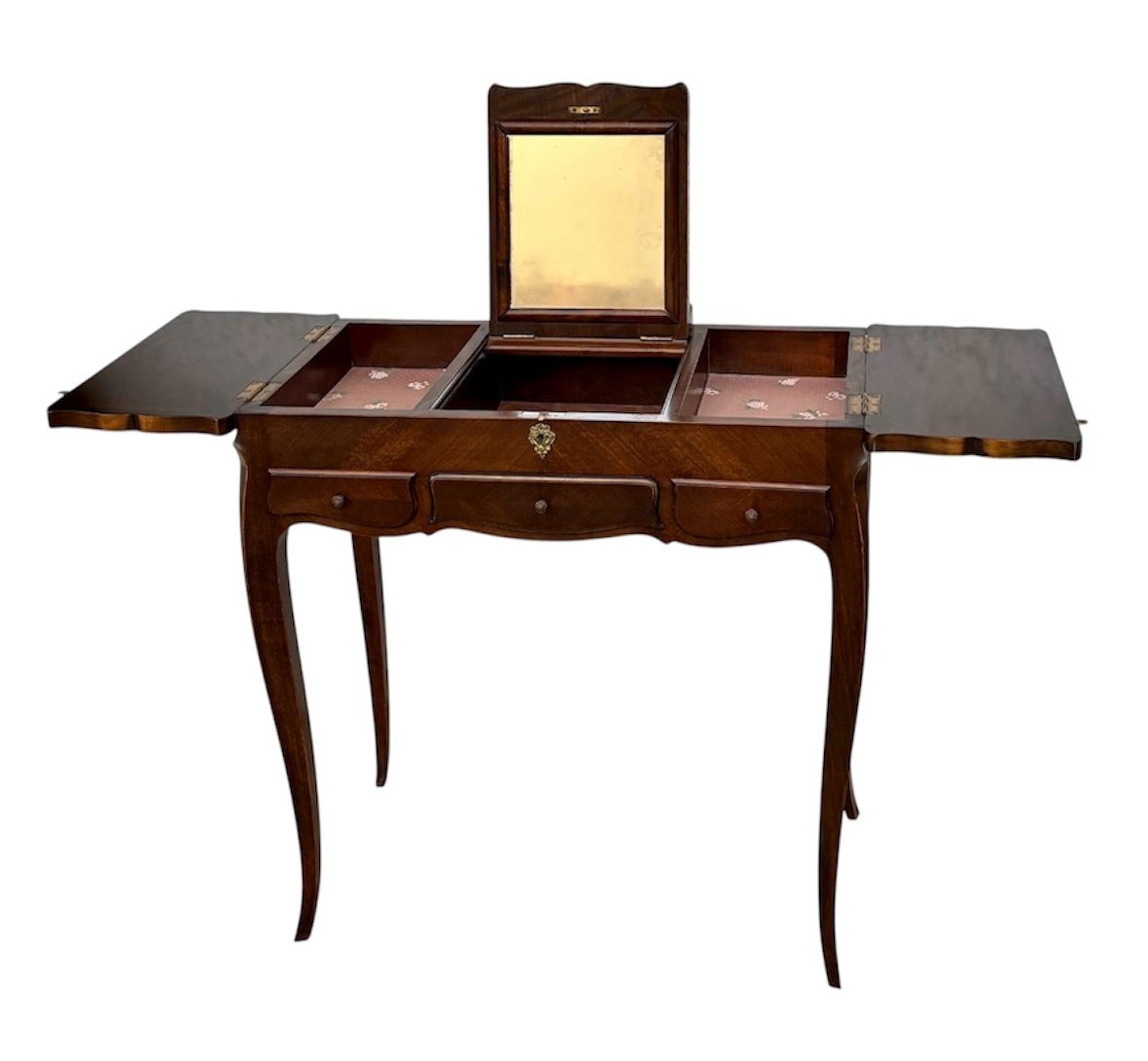 Elegant Early 20th Century French Vanity Table With Folding Compartments And Mirror