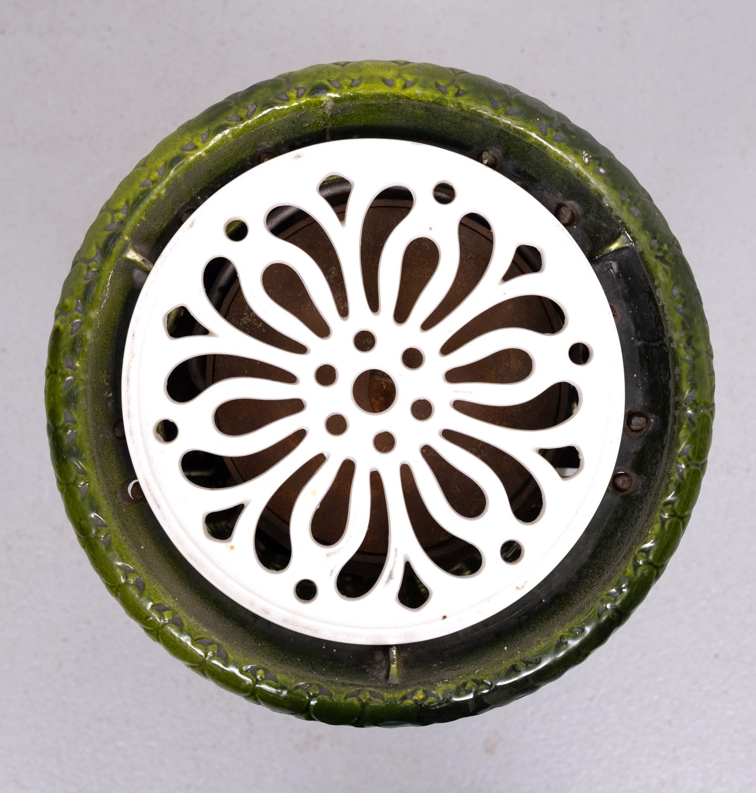 19th Century French Green Enameled Cast Iron Heater Stove photo for sale