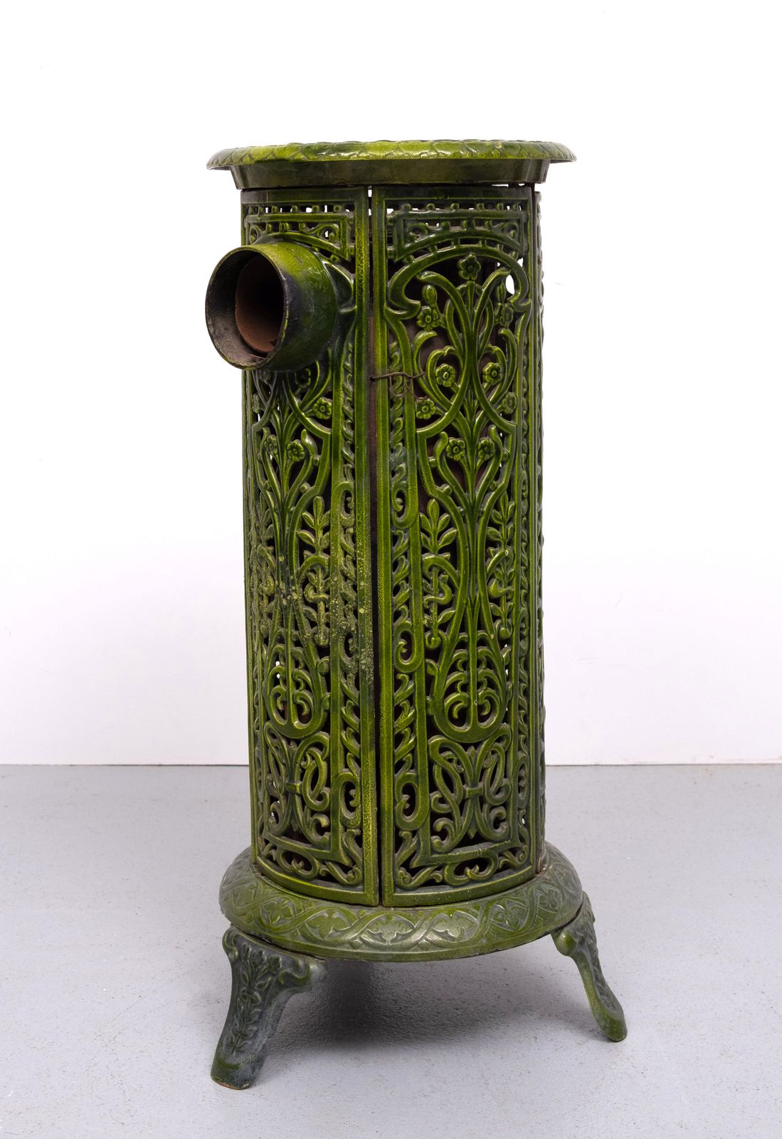 19th Century French Green Enameled Cast Iron Heater Stove photo vintage