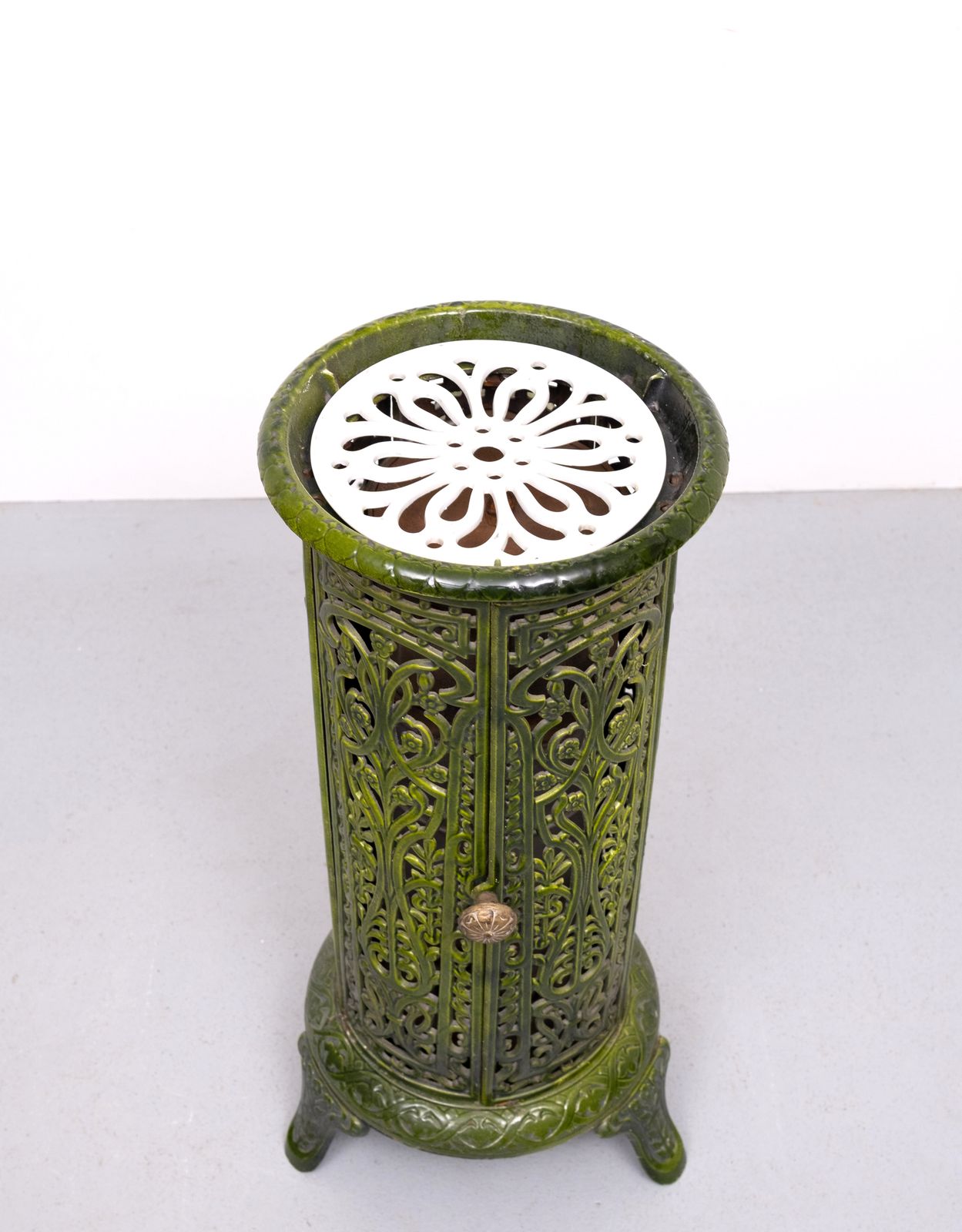 Home Fixtures 19th Century French Green Enameled Cast Iron Heater Stove photo
